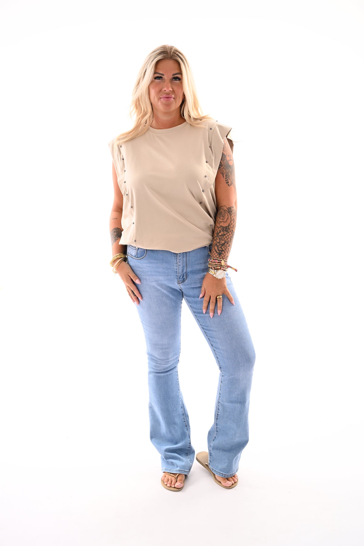 Top kapmouwen studs beige