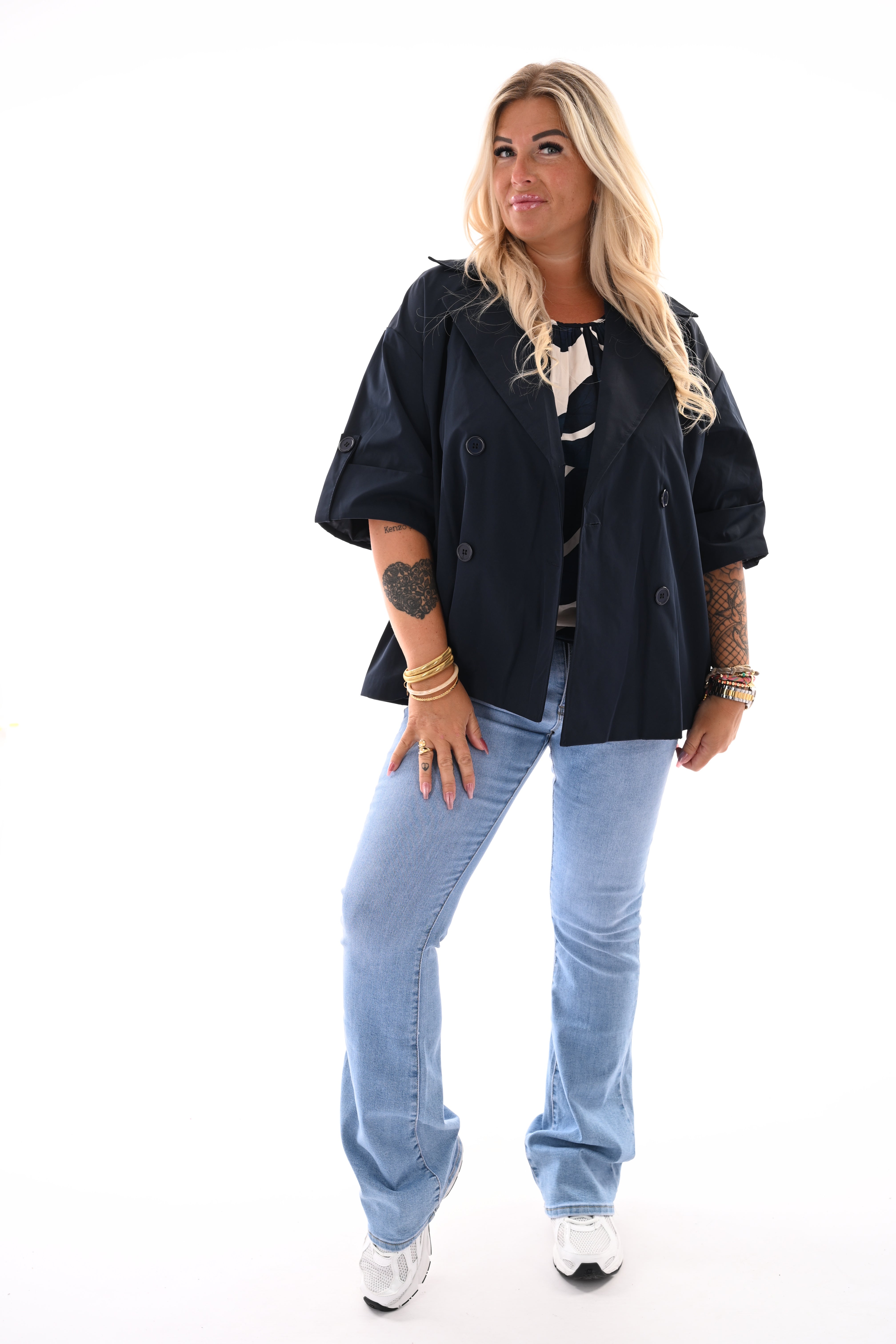 Korte trenchcoat ophaalmouwen marineblauw