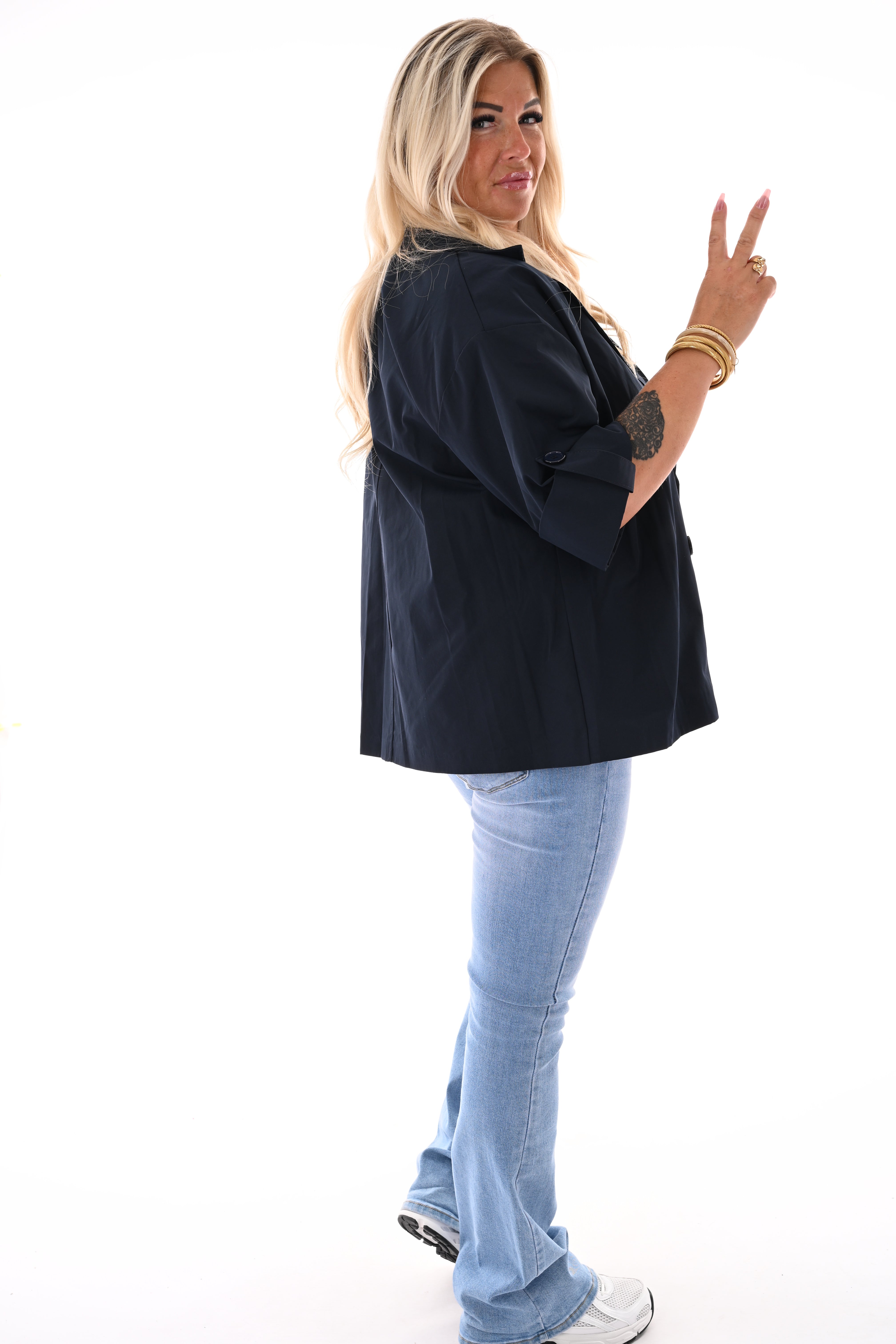 Korte trenchcoat ophaalmouwen marineblauw