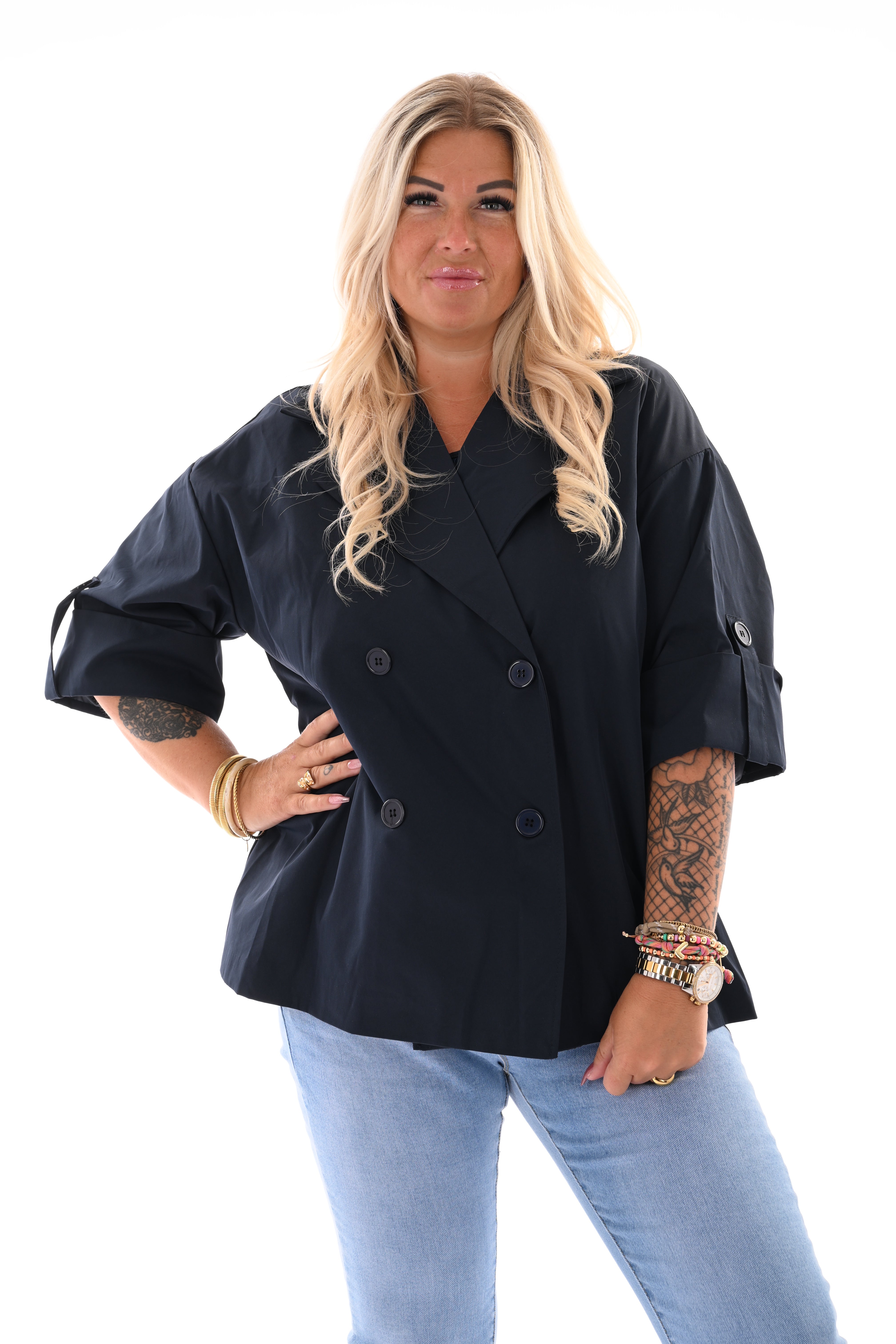 Korte trenchcoat ophaalmouwen marineblauw