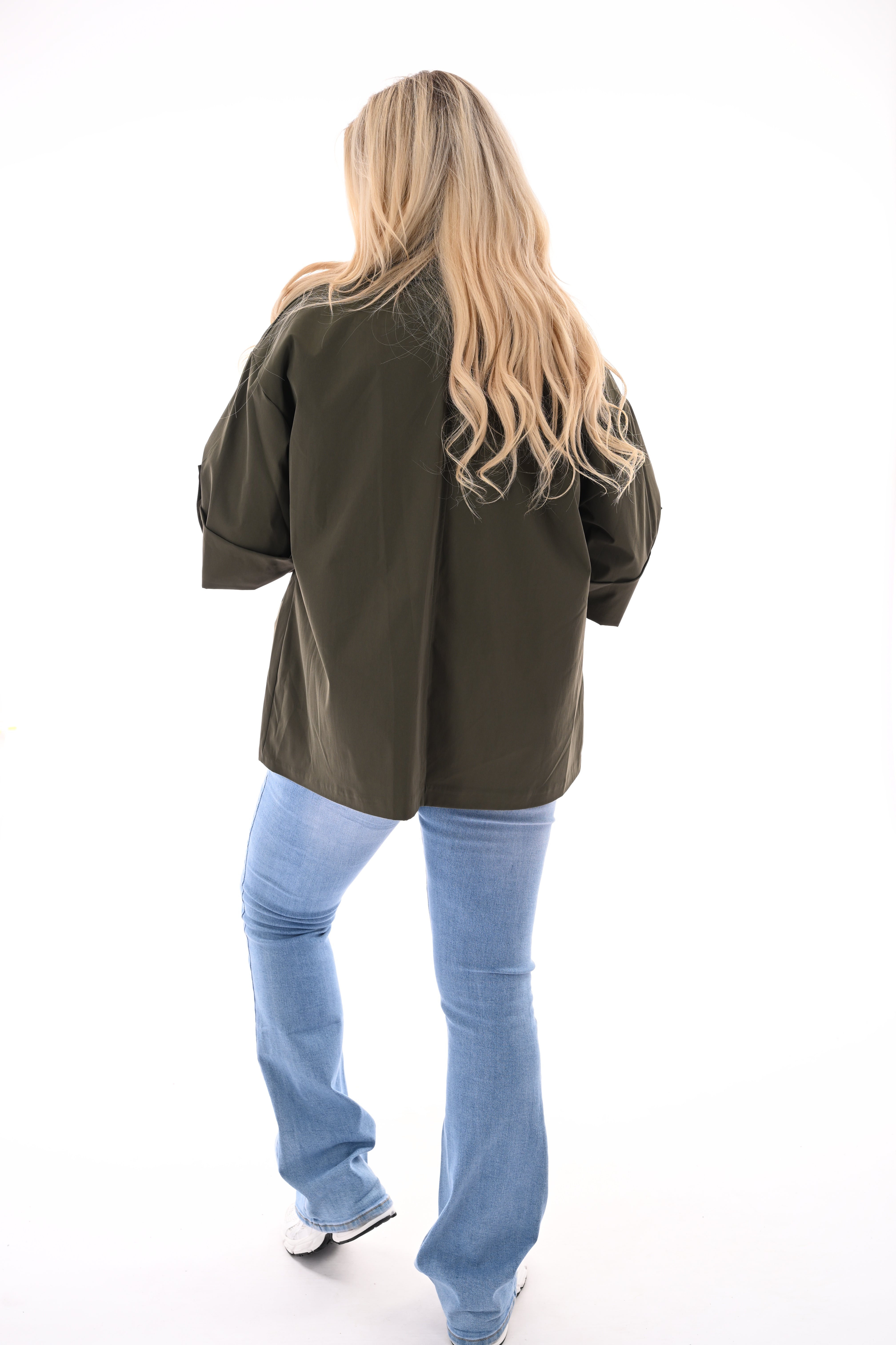 Korte trenchcoat ophaalmouwen legergroen