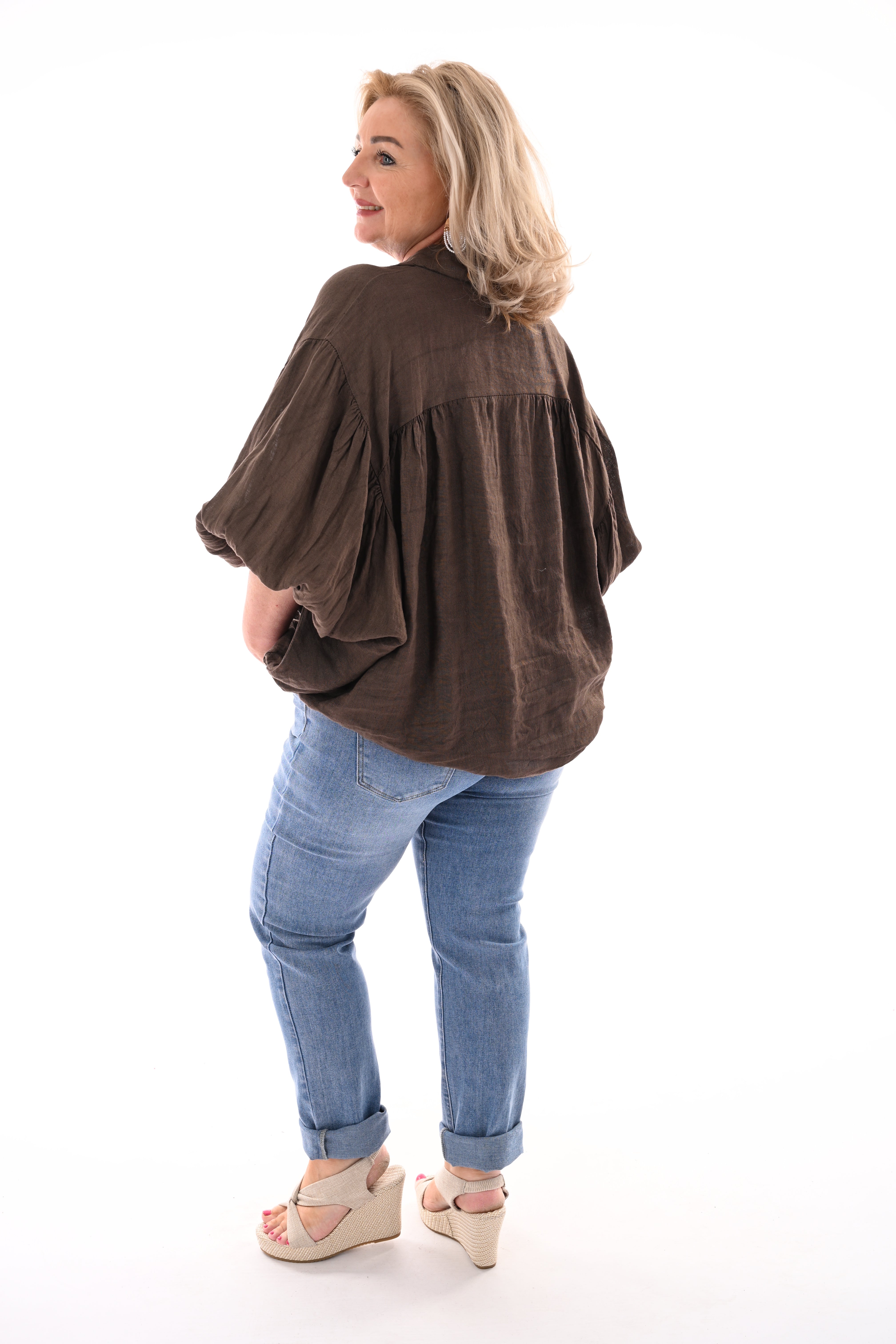 Blouse knoop detail donkerbruin