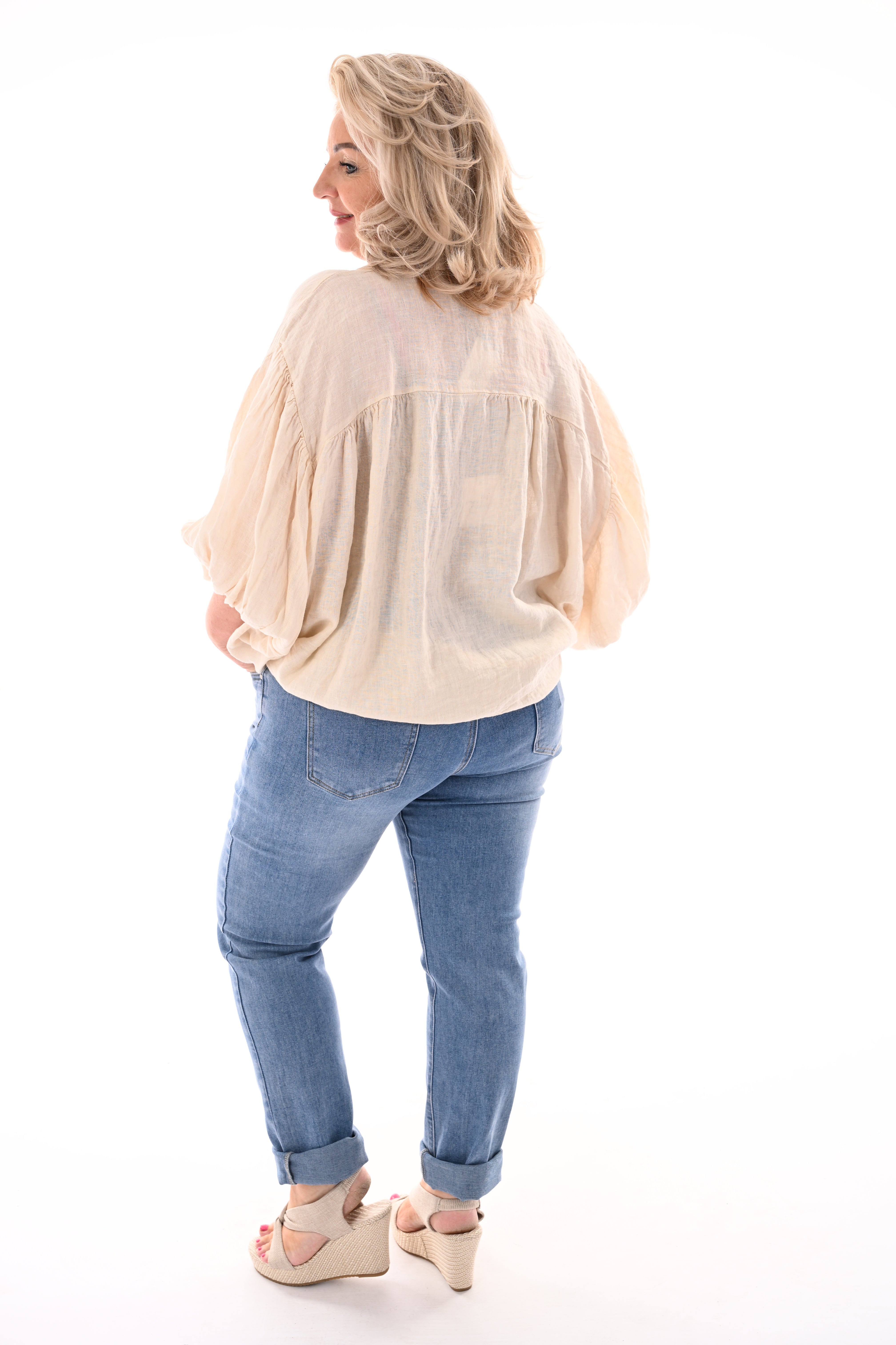 Blouse knoop detail creme