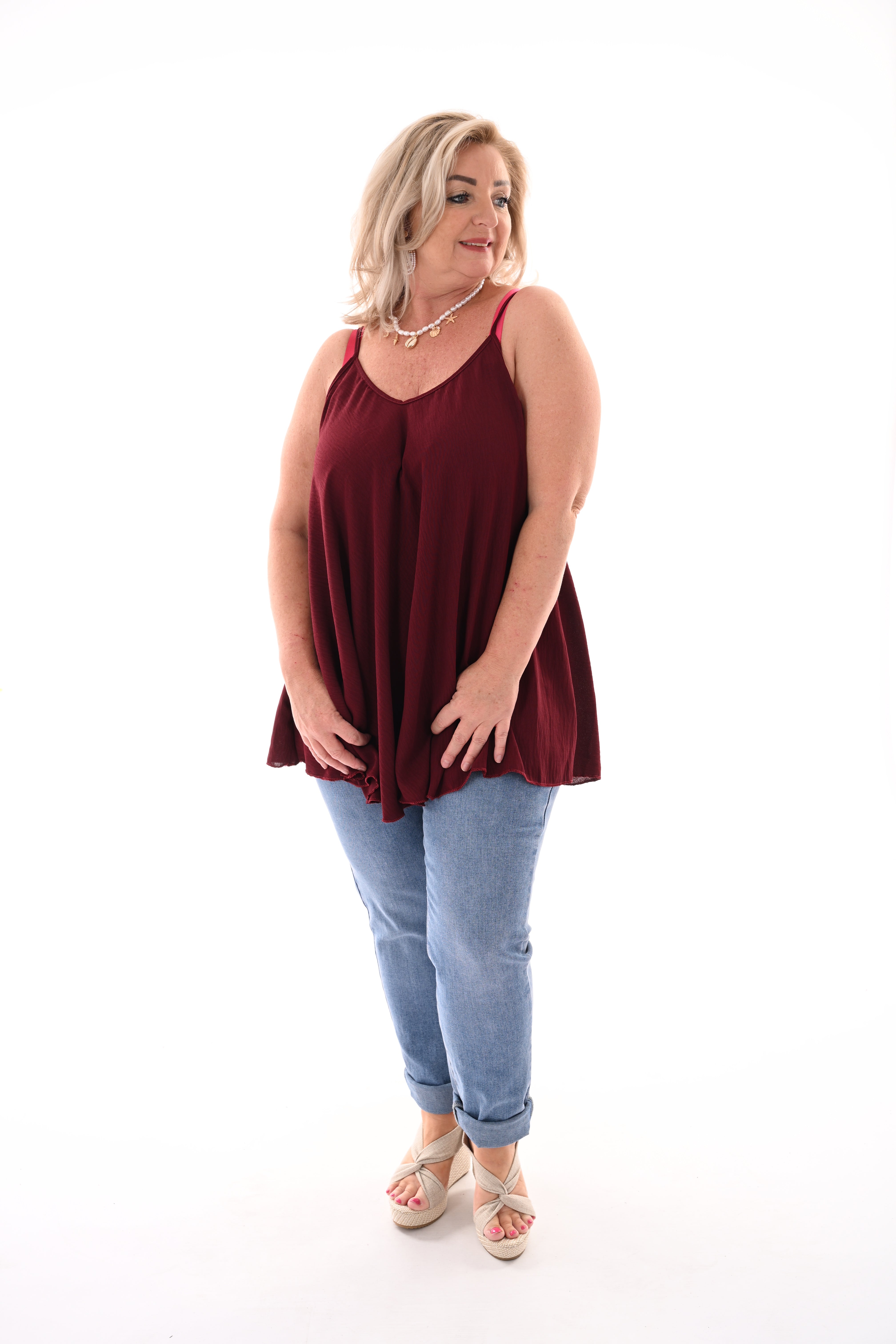 Basic hemdje v-hals bordeaux