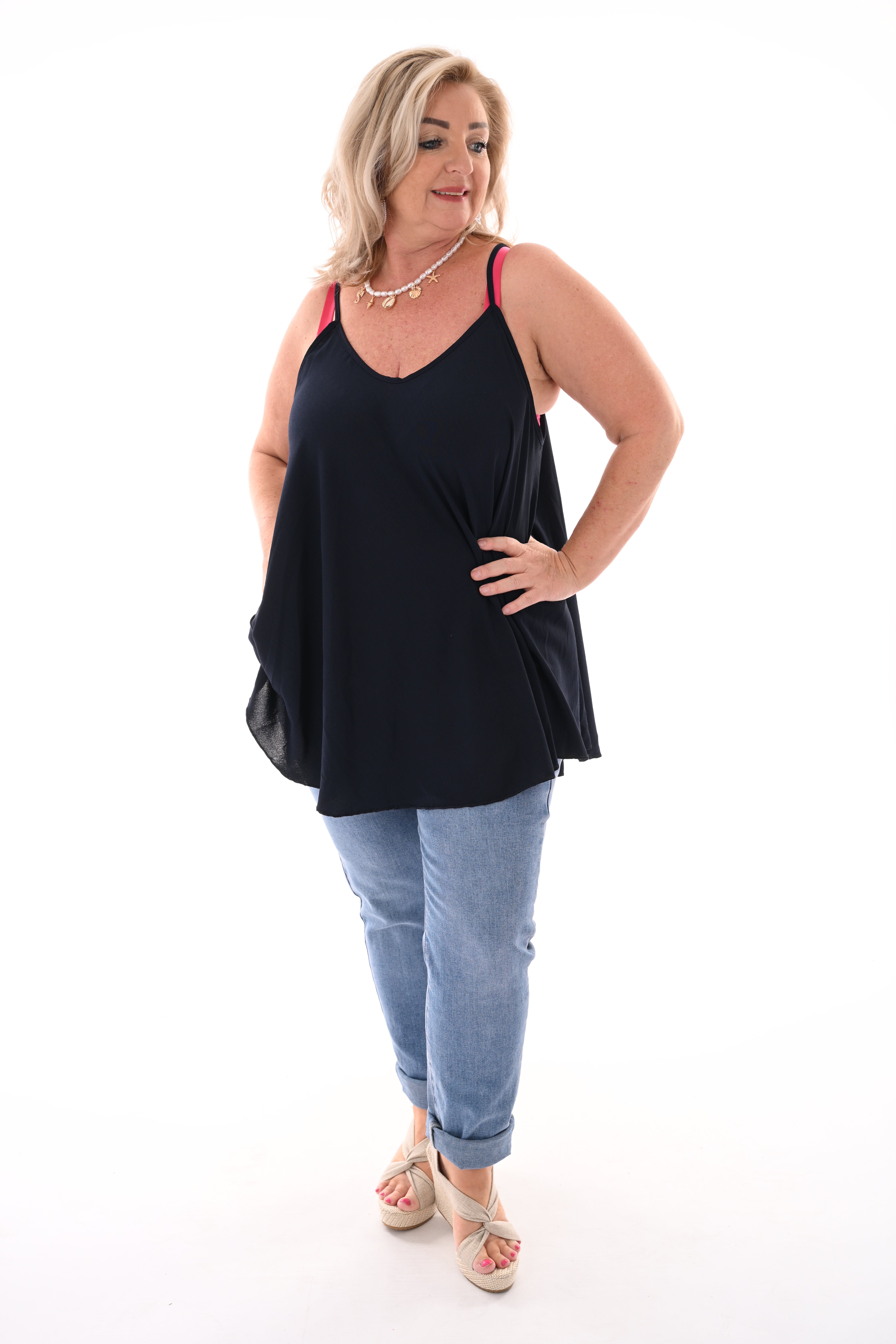 Basic hemdje v-hals marineblauw