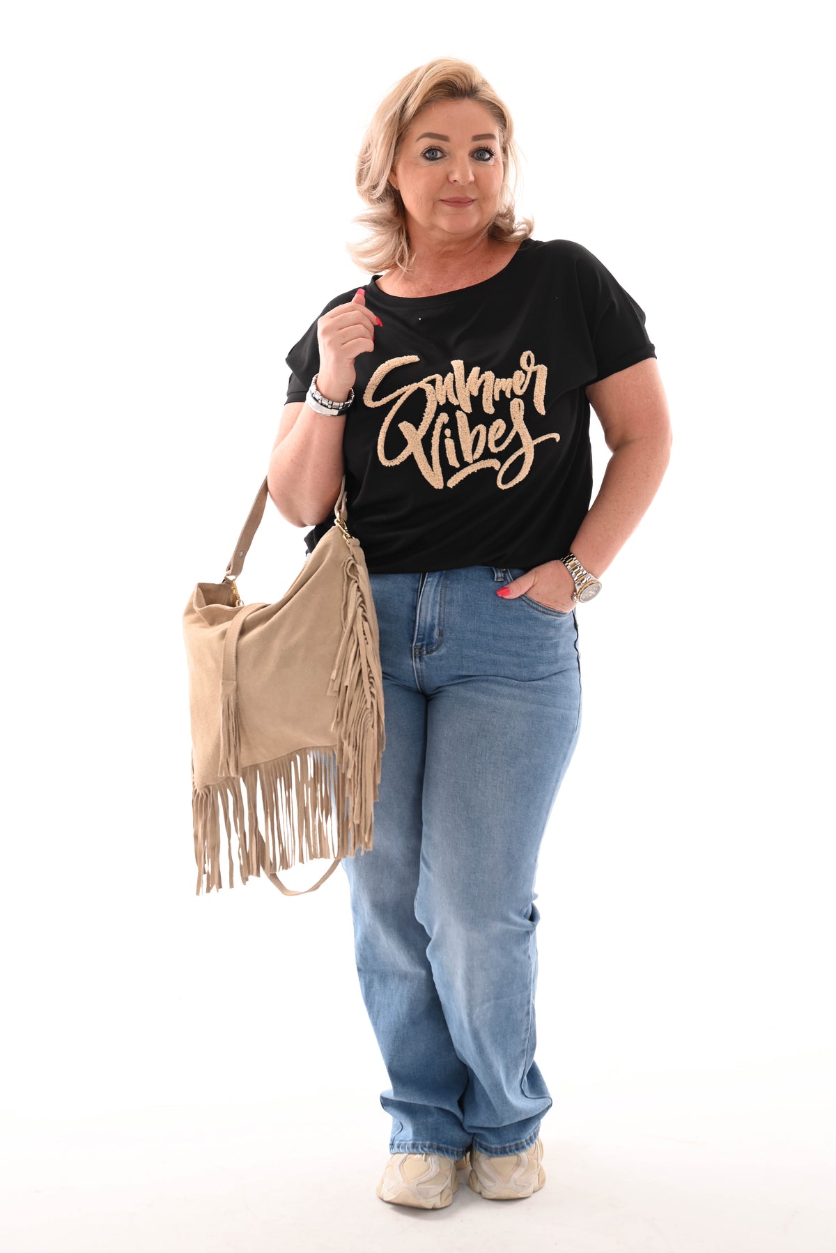 T-shirt summer vibes zwart
