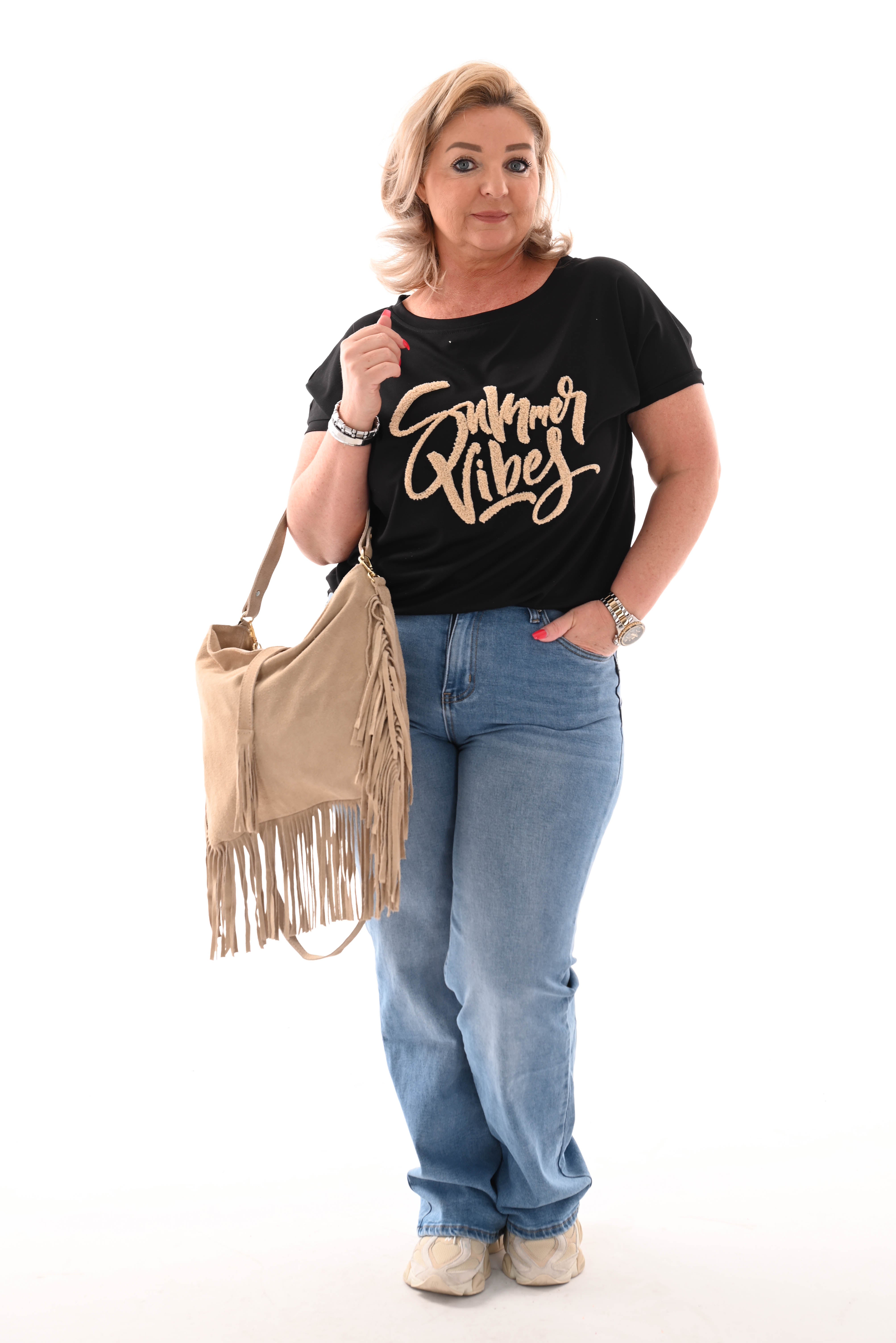 T-shirt summer vibes zwart