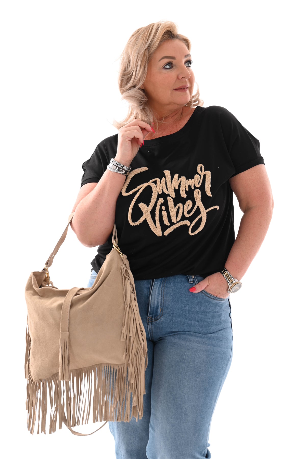 T-shirt summer vibes zwart