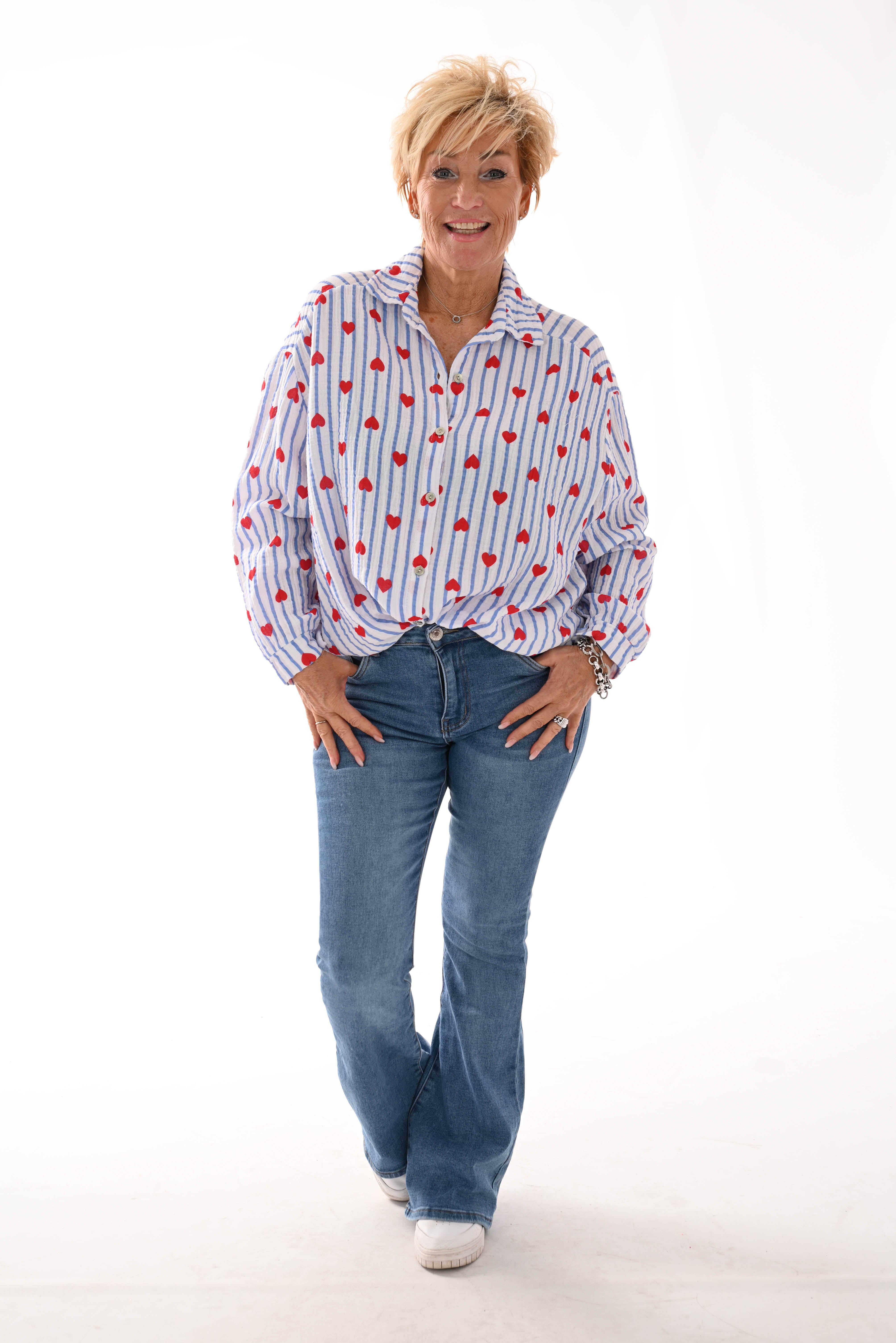 Blouse harten en strepen jeansblauw