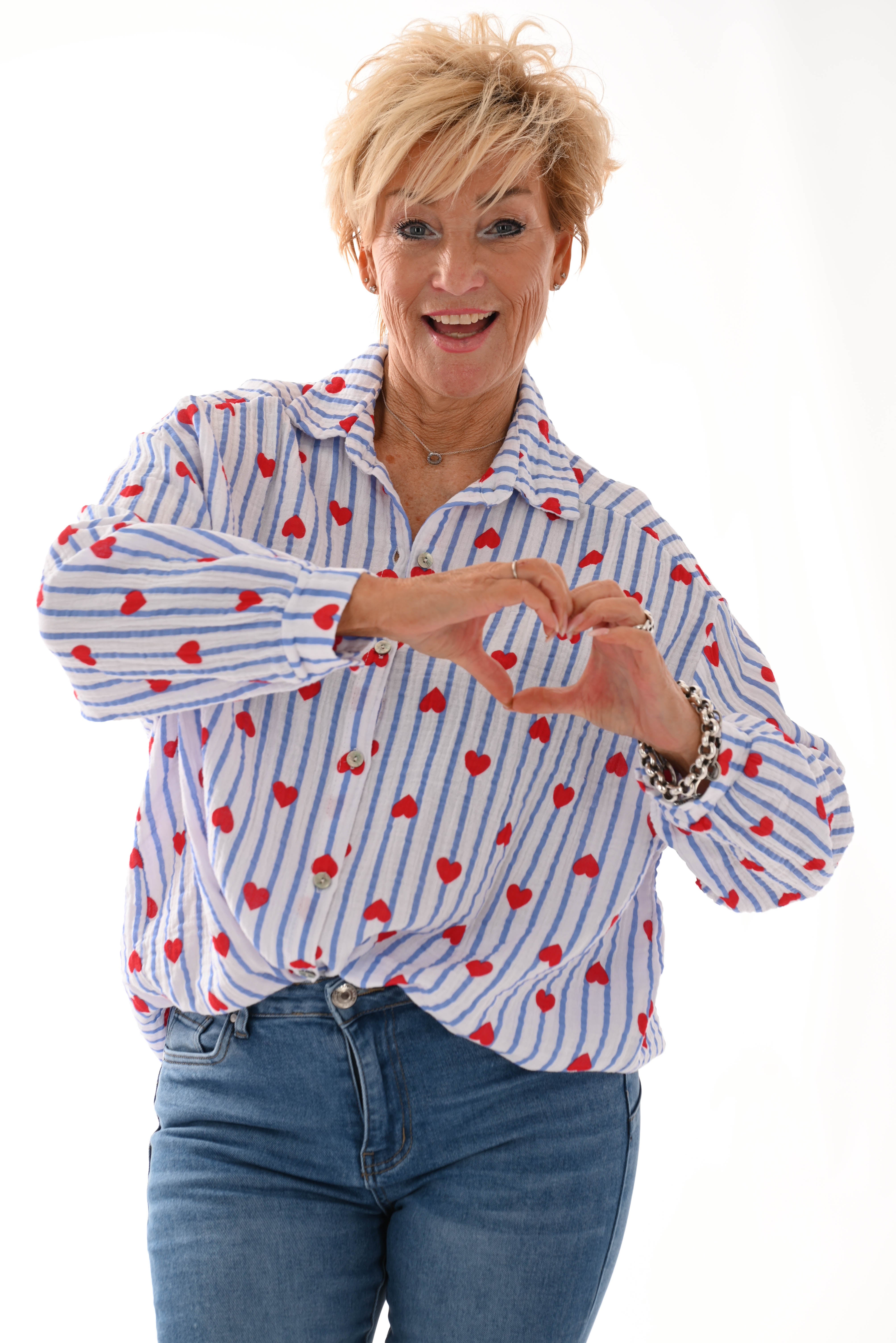 Blouse harten en strepen jeansblauw
