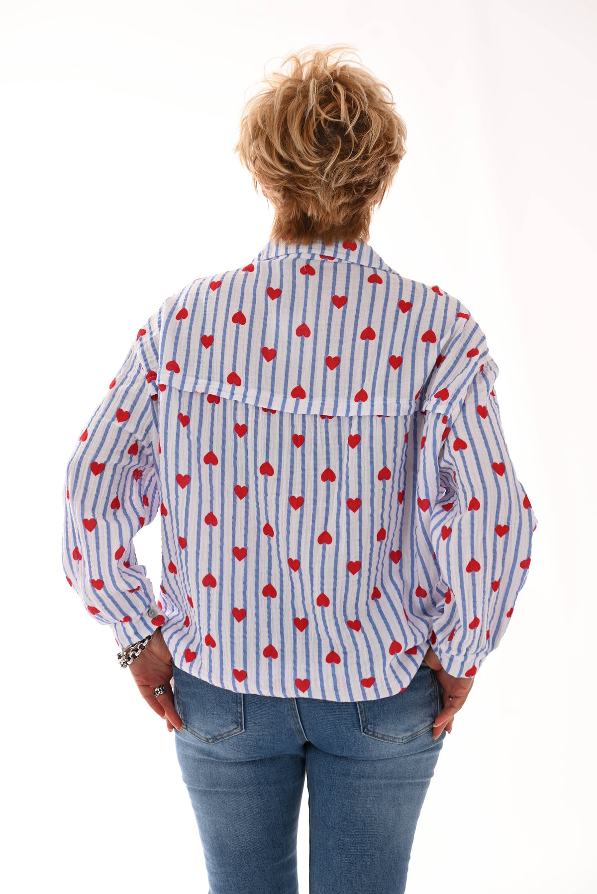 Blouse harten en strepen jeansblauw