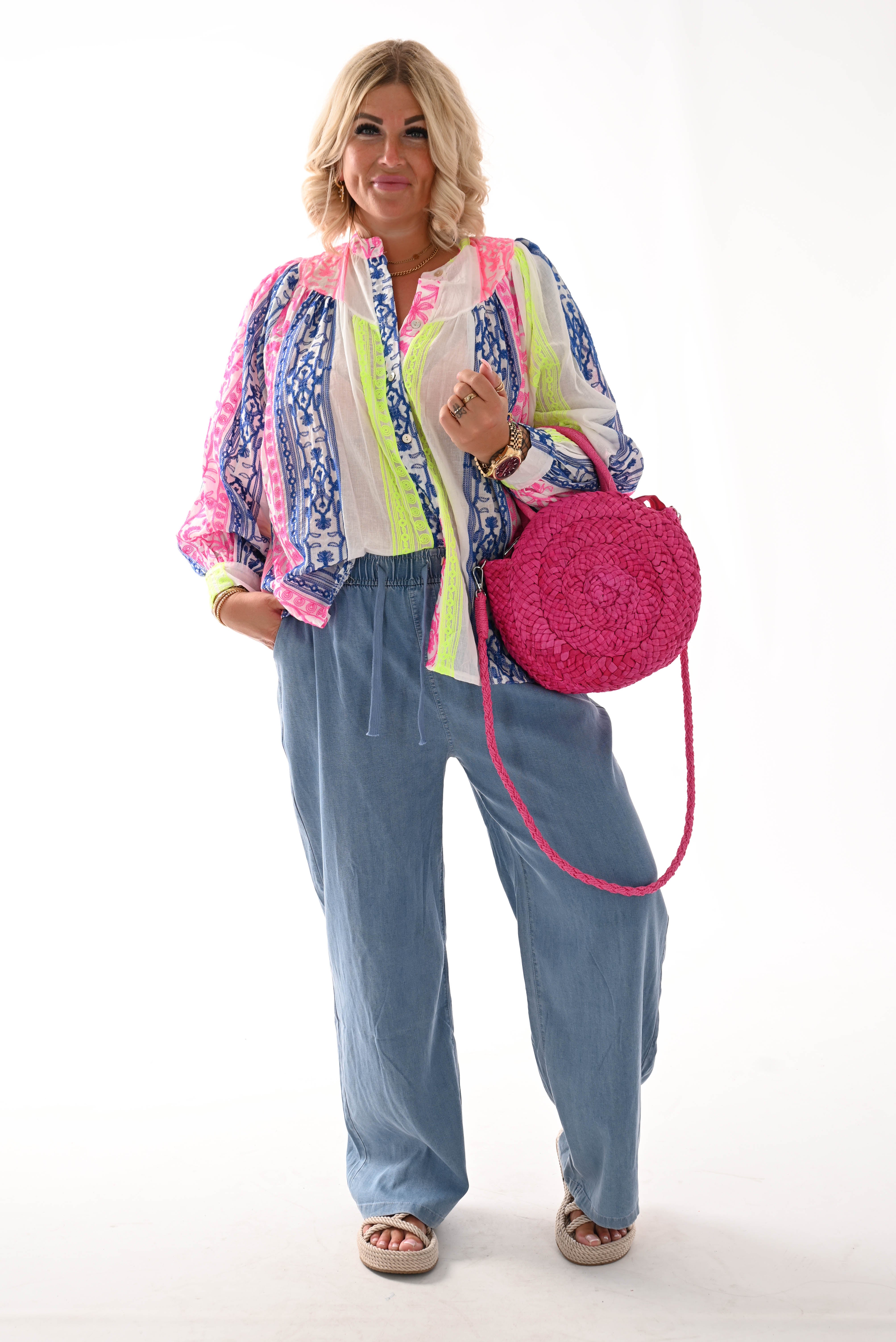 Blouse paisley roze/kobaltblauw