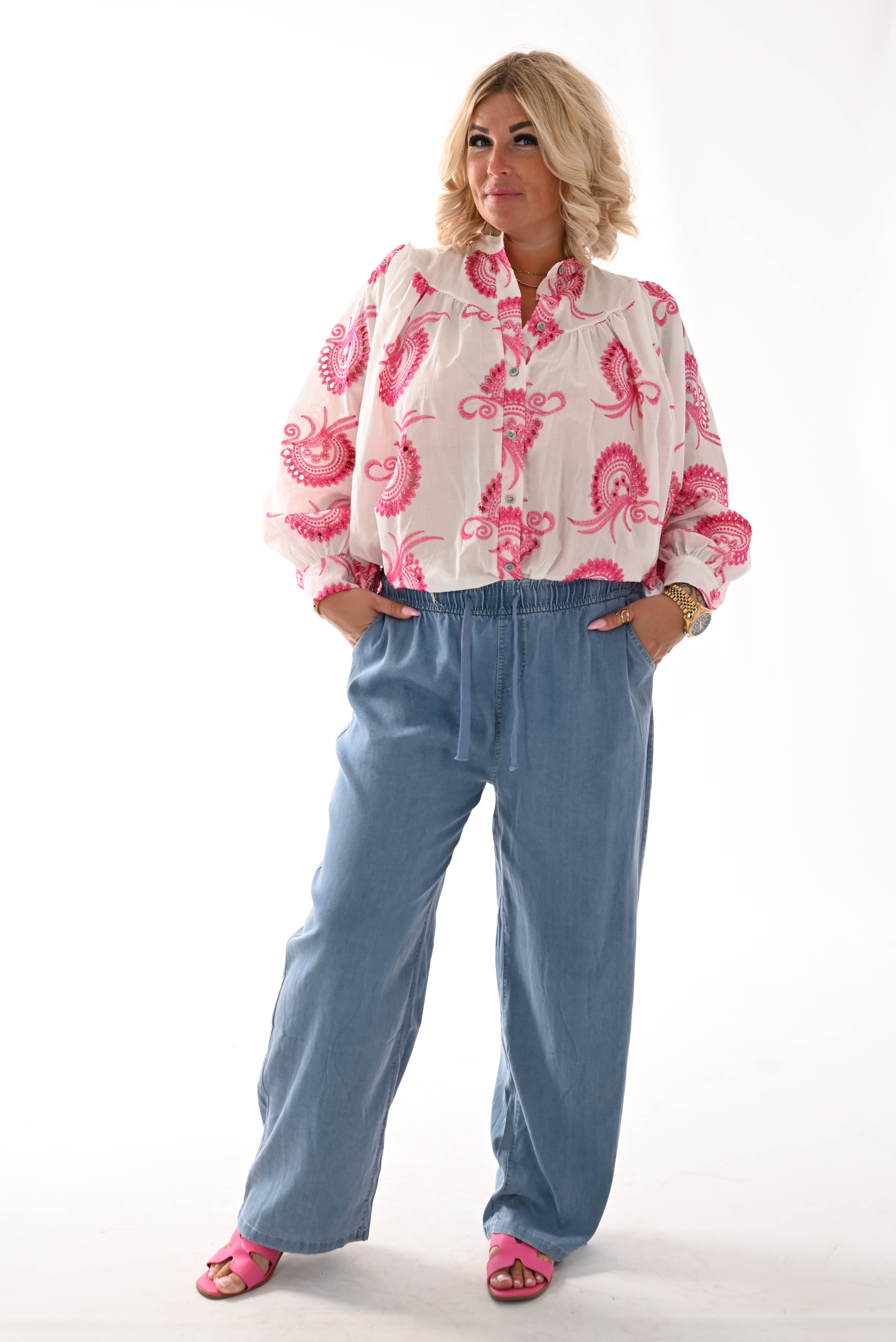 Blouse paisley wit/fuchsia