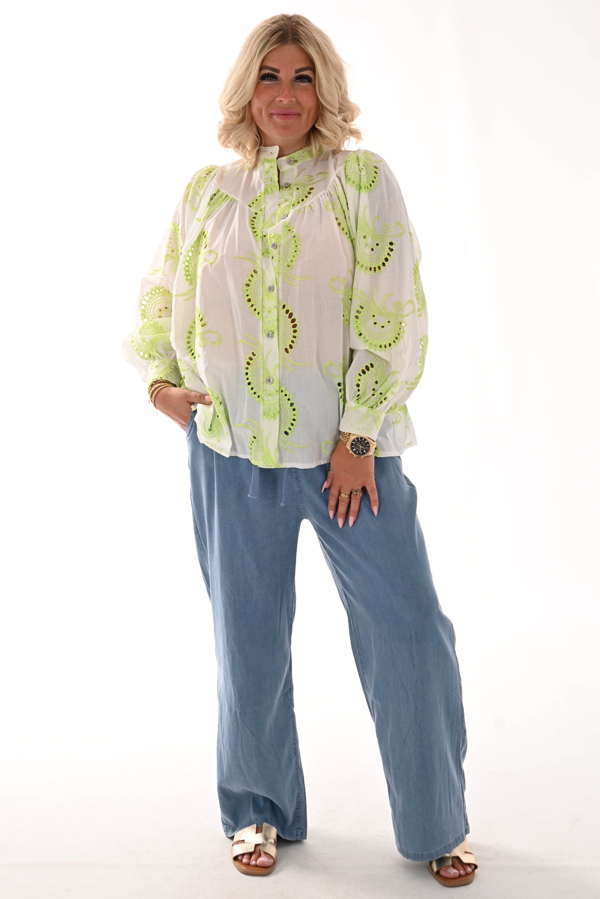 Blouse paisley wit/lime