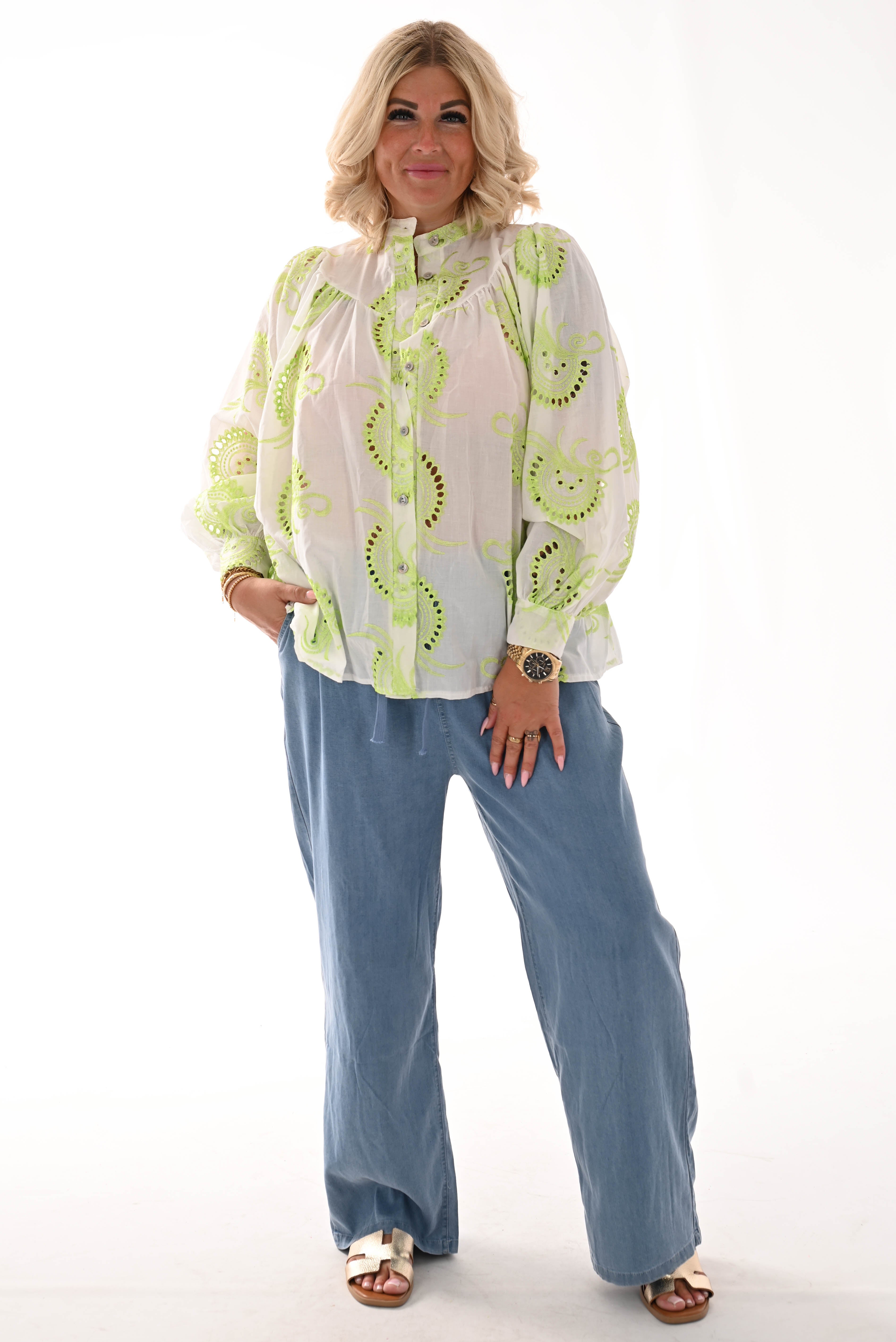 Blouse paisley wit/lime