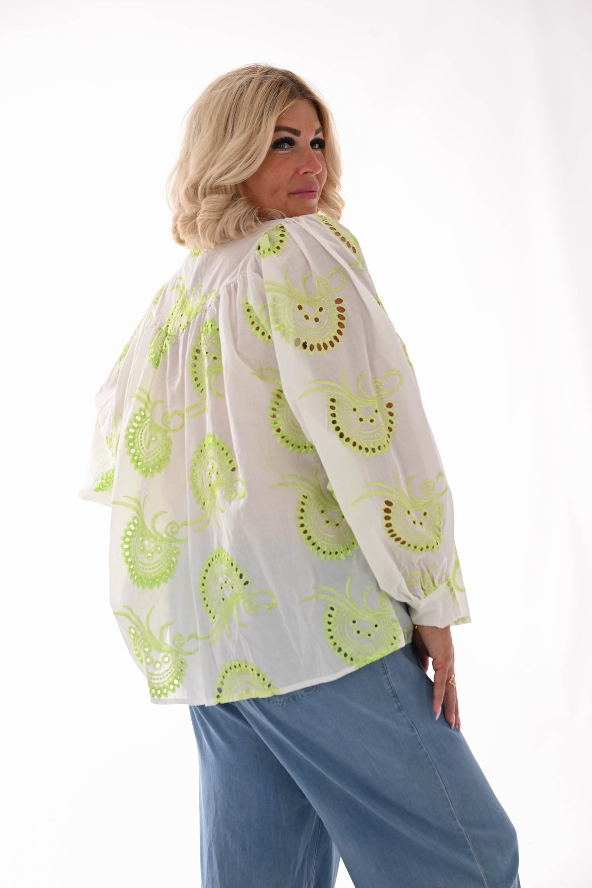 Blouse paisley wit/lime