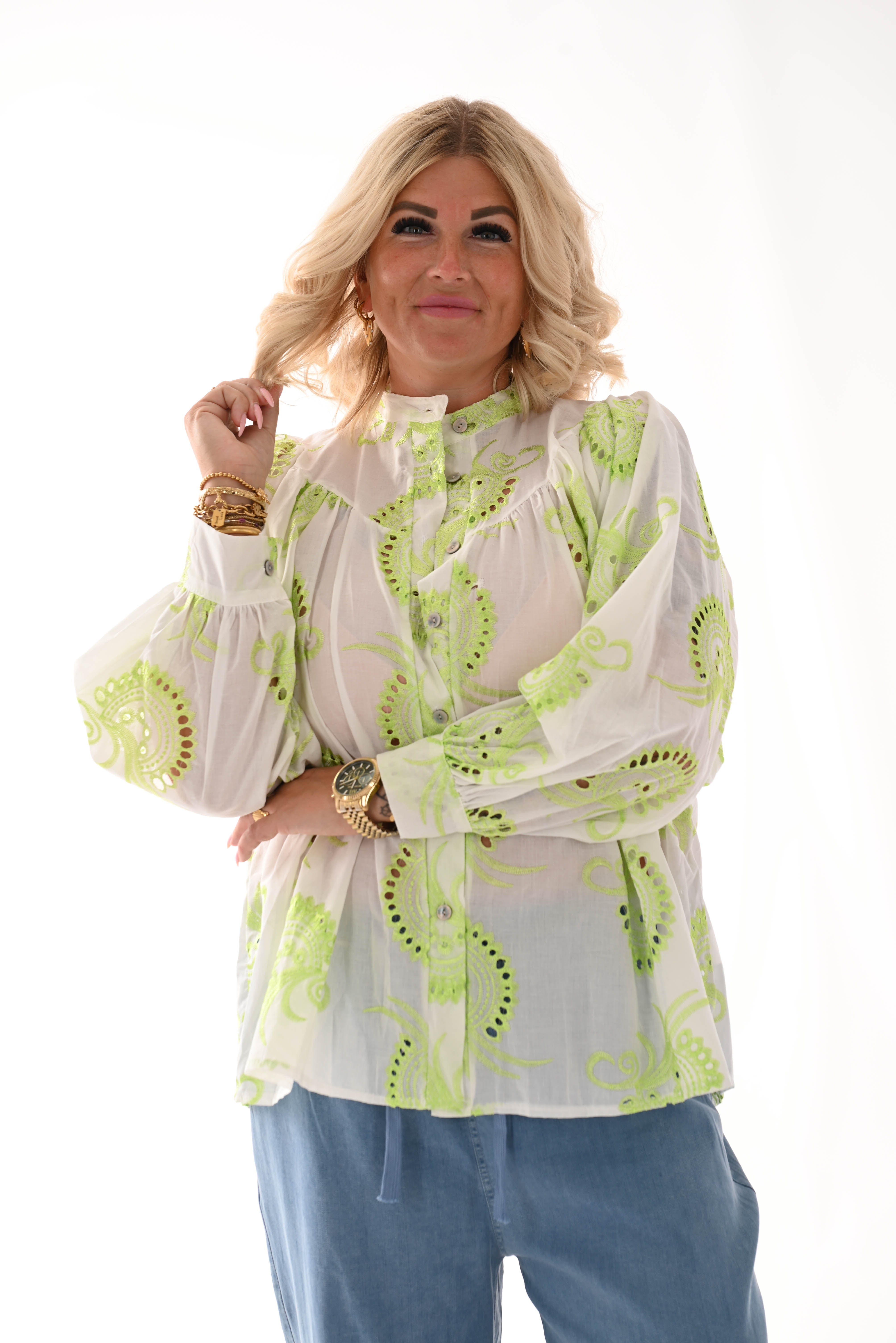 Blouse paisley wit/lime