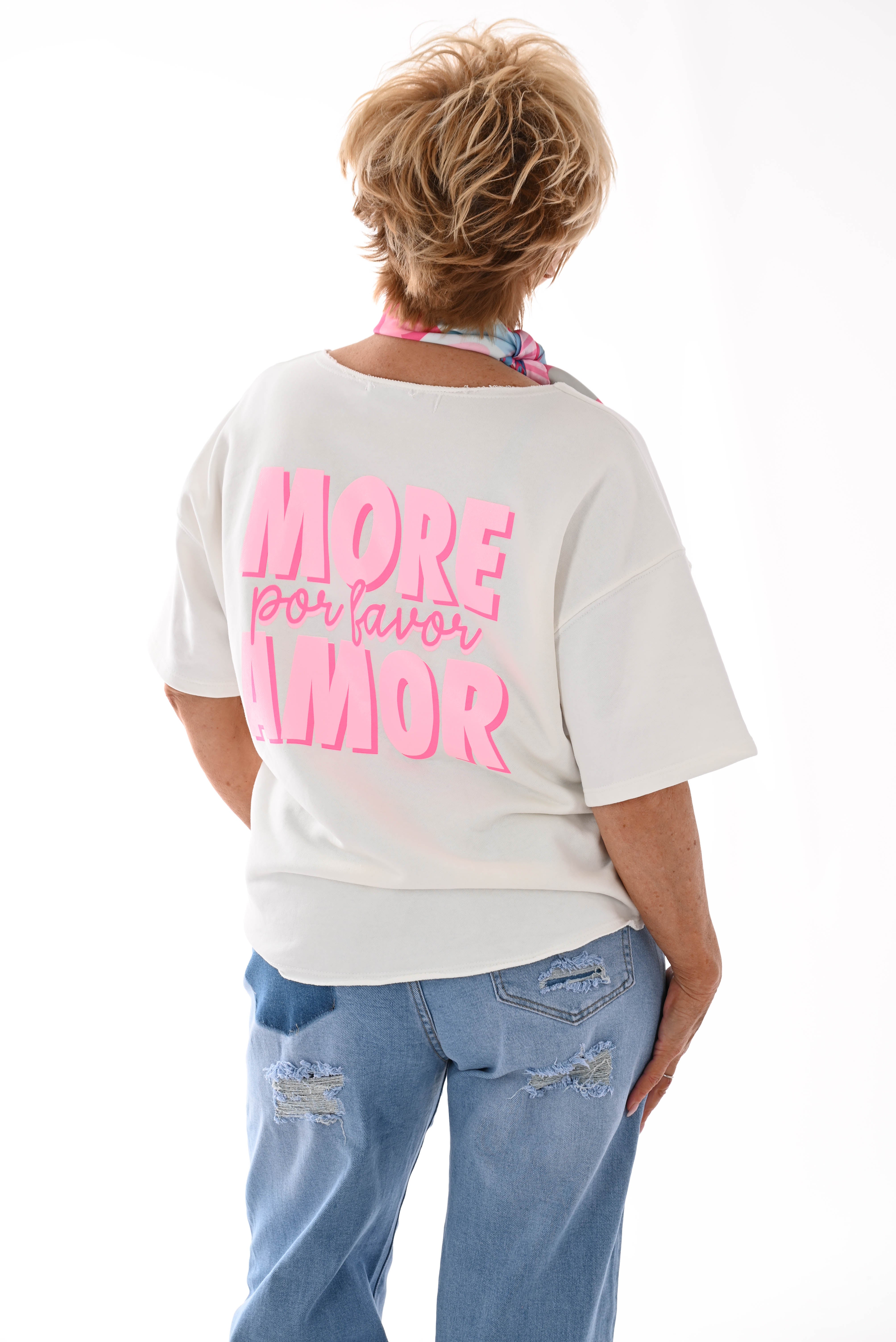 Sweater korte mouwen rafels roomwit