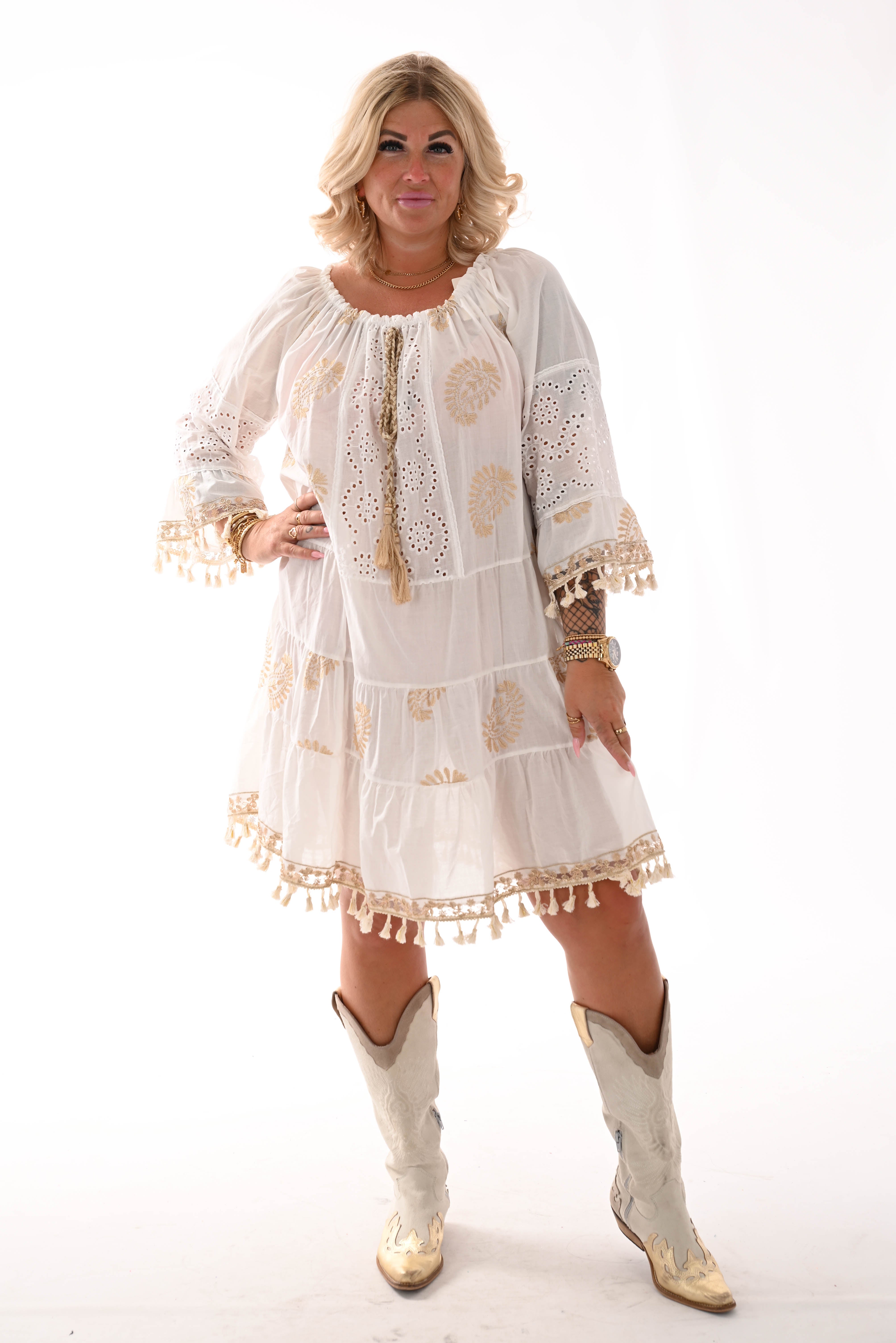 Tuniek paisley kwastjes wit/goud