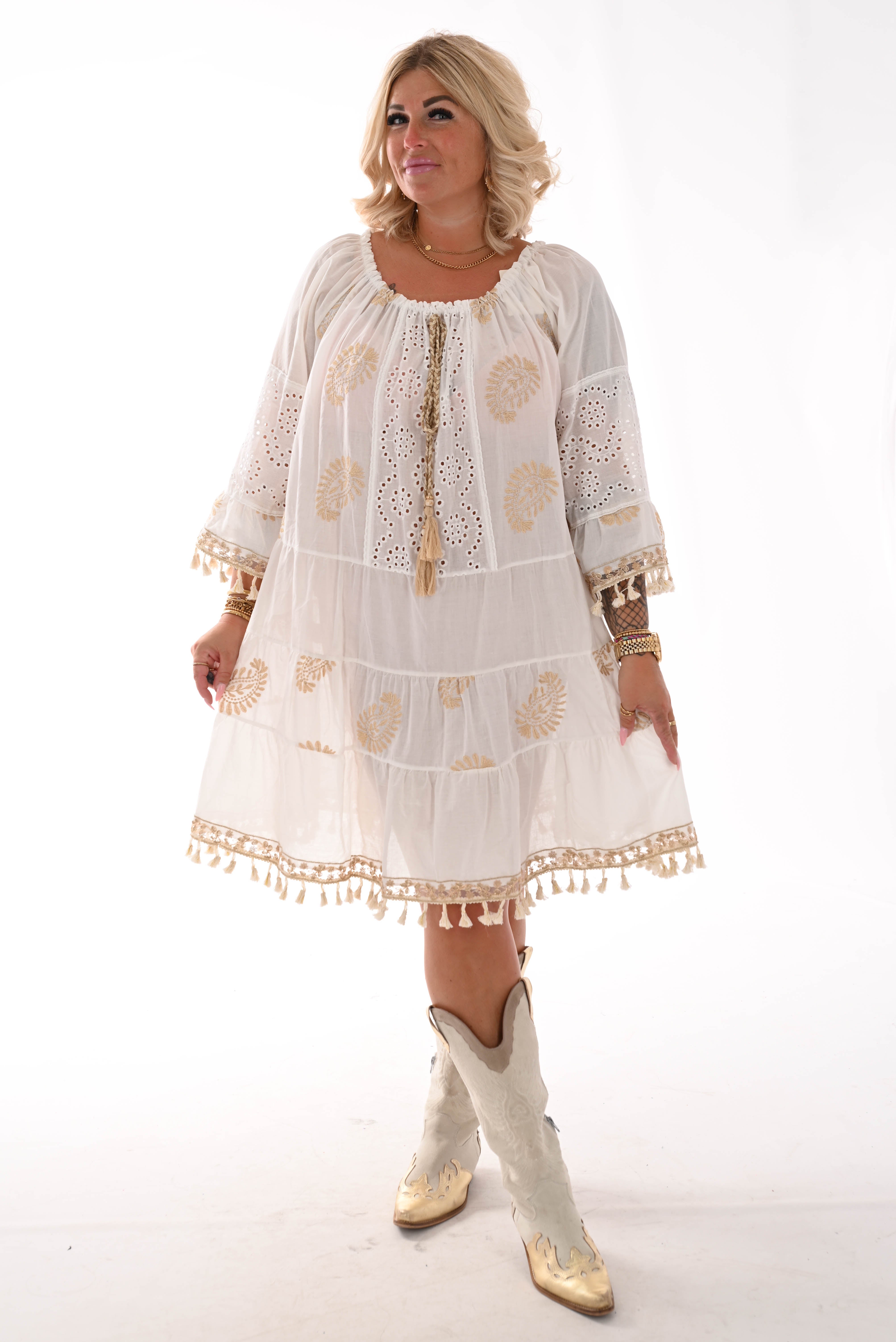 Tuniek paisley kwastjes wit/goud