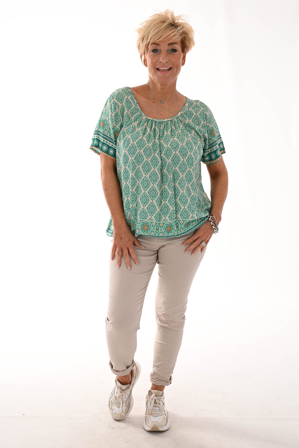 Ballon top print zon turquoise