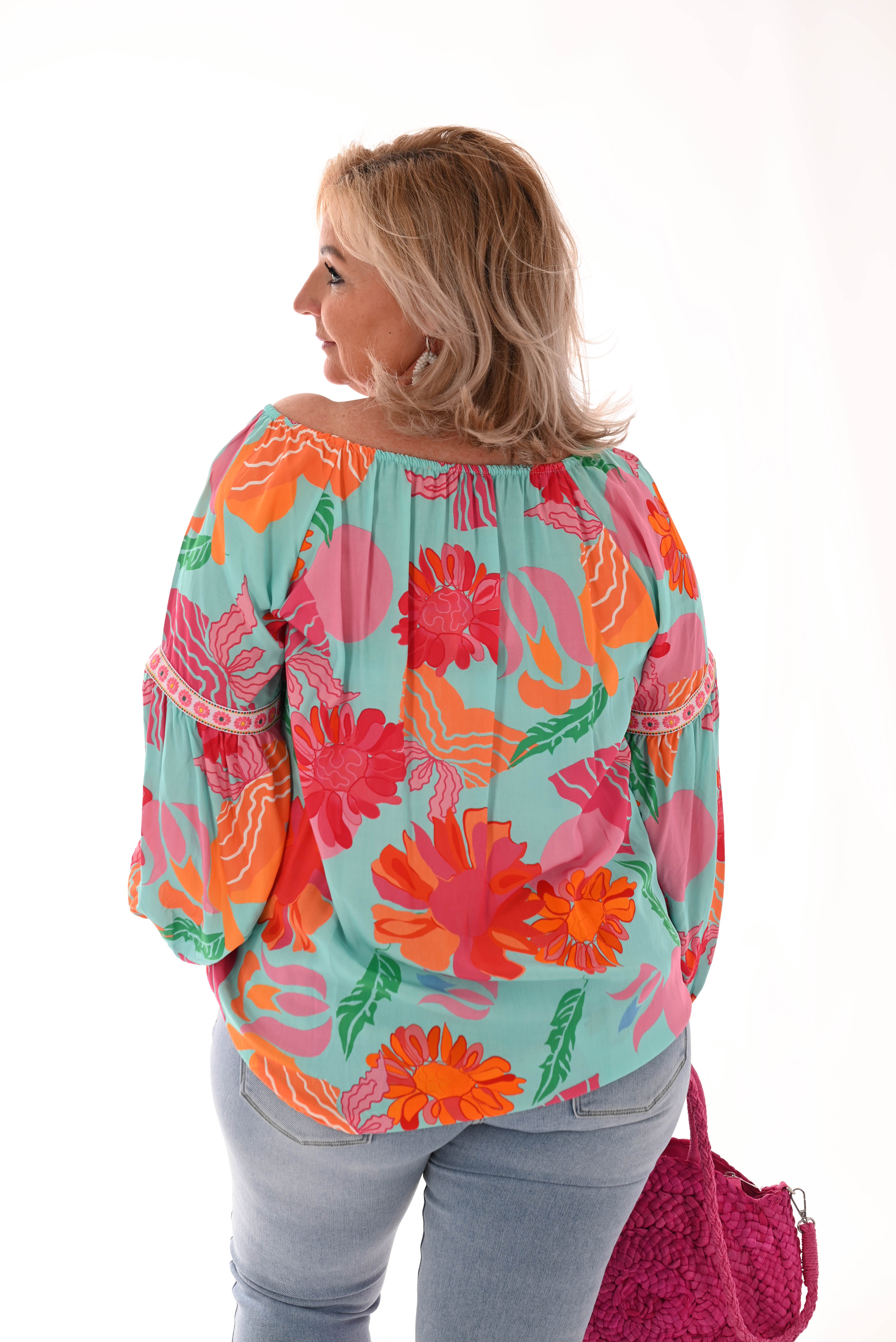 Top bloemen print lichtblauw