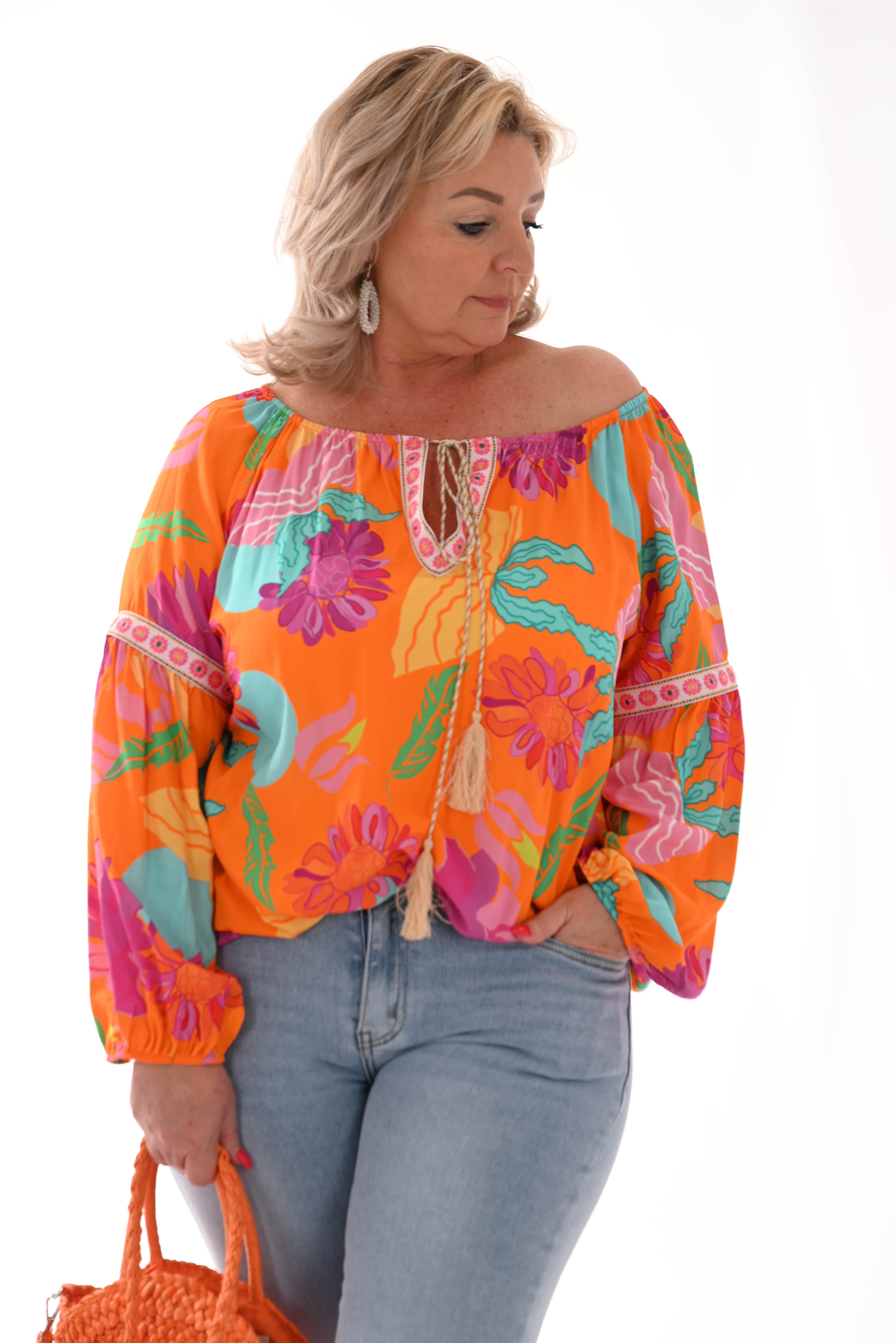 Top bloemen print oranje