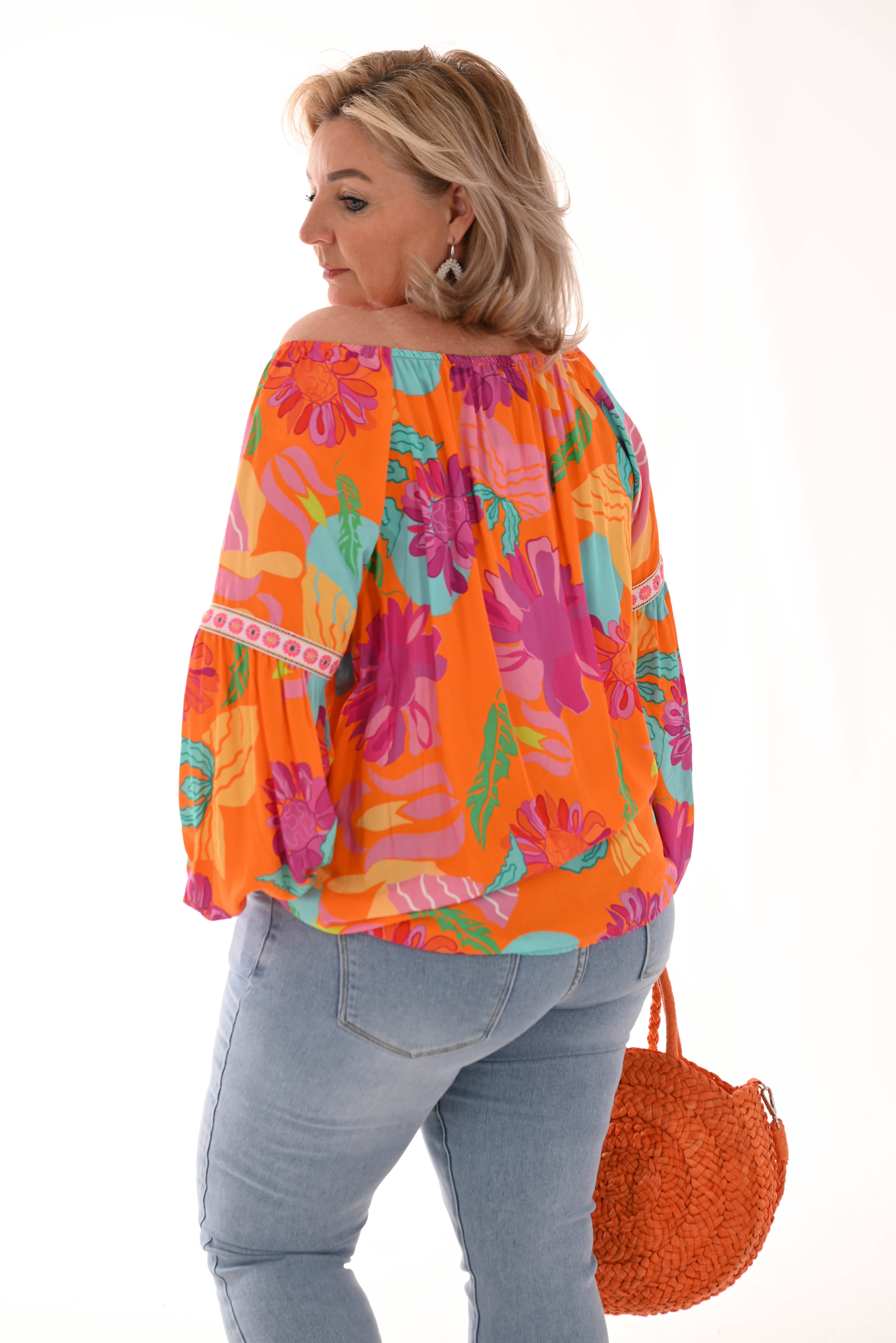 Top bloemen print oranje