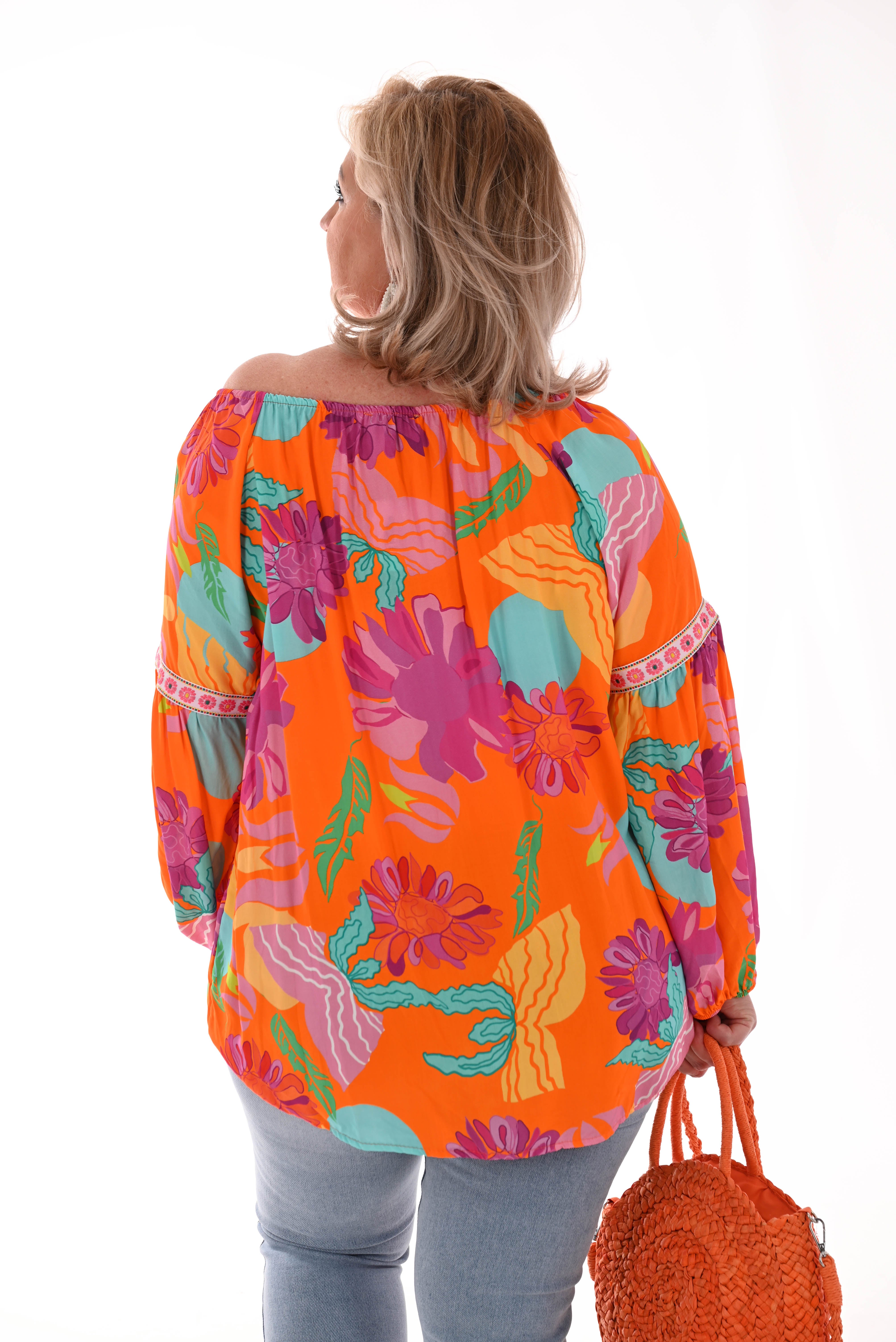 Top bloemen print oranje