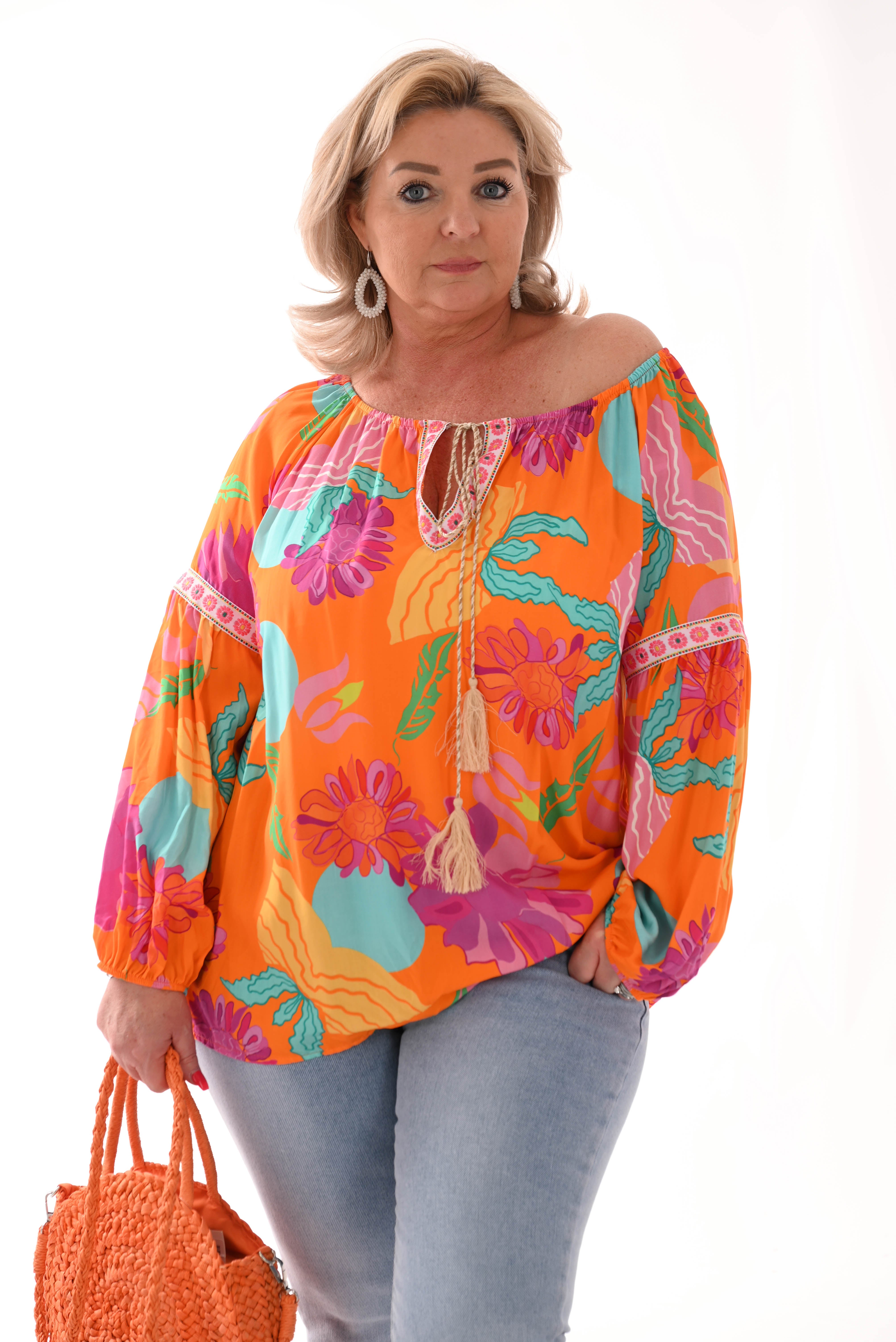 Top bloemen print oranje