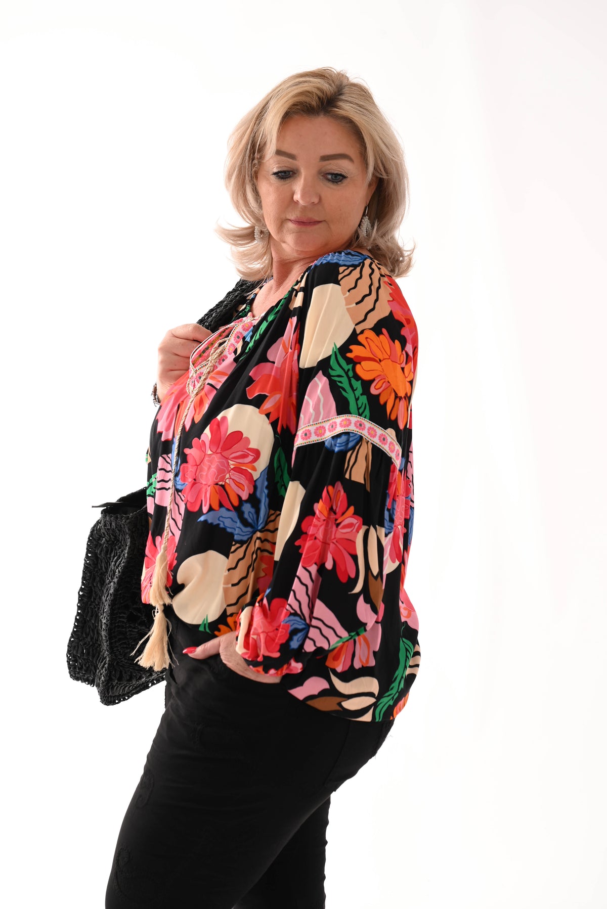 Top bloemen print zwart