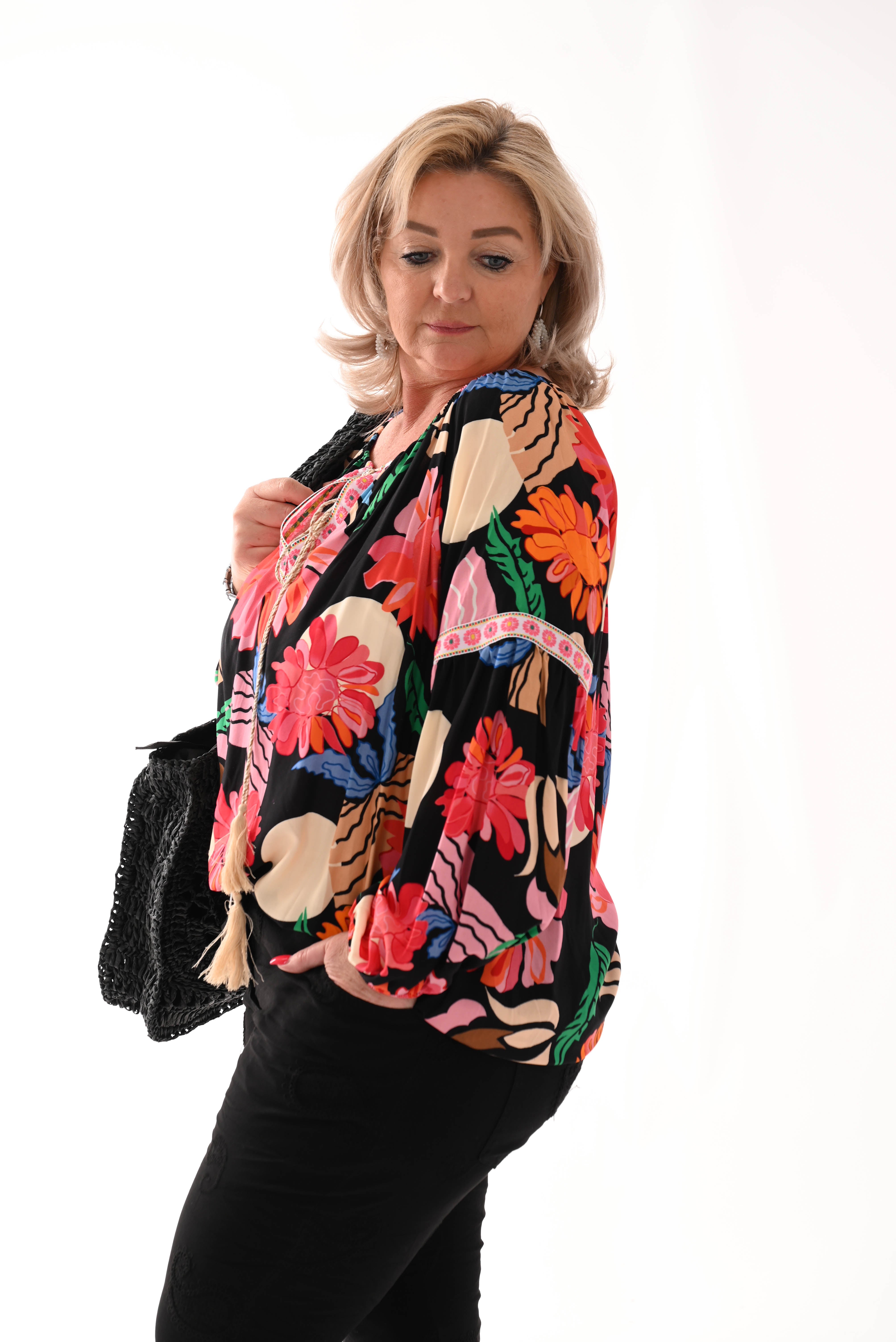 Top bloemen print zwart