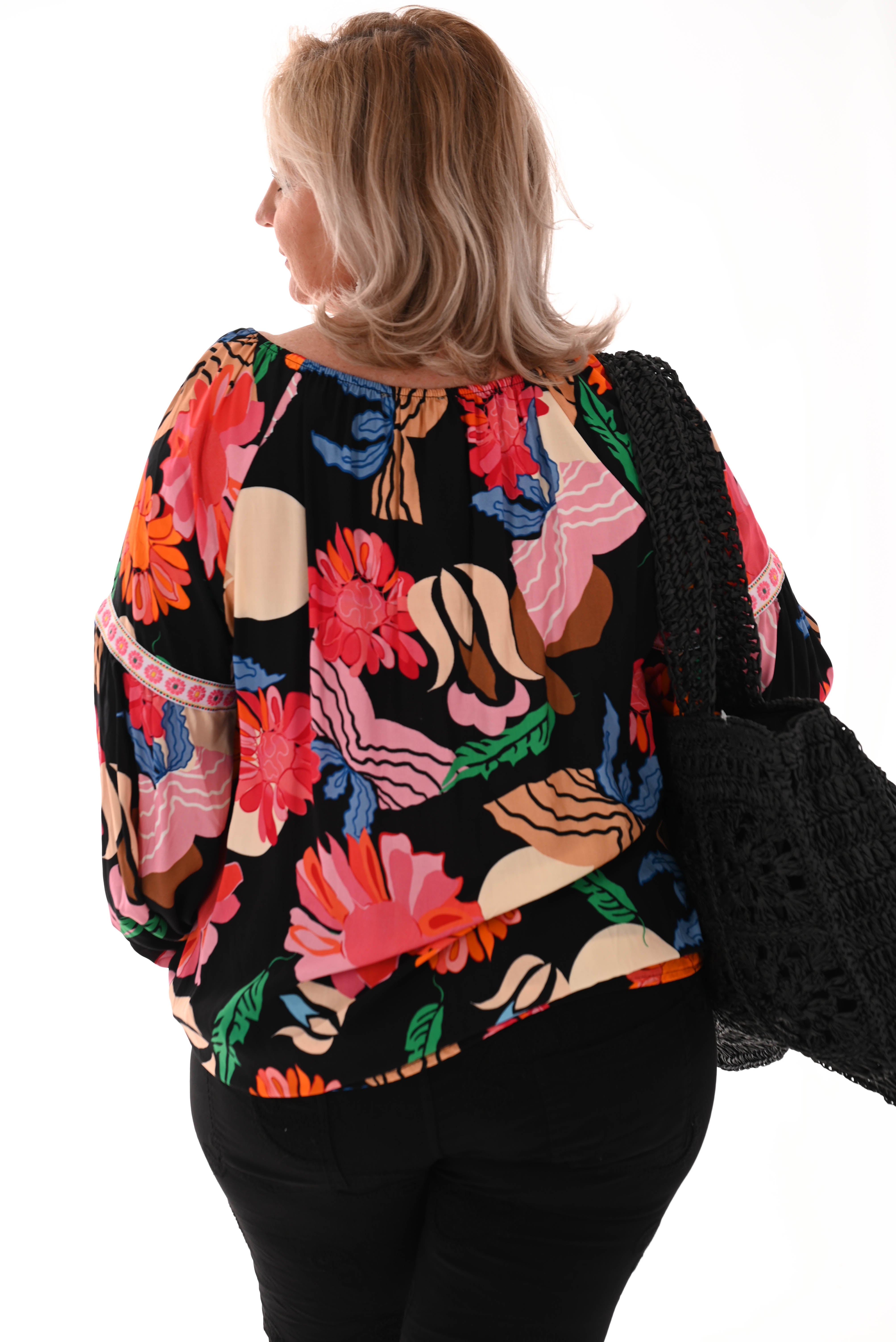 Top bloemen print zwart