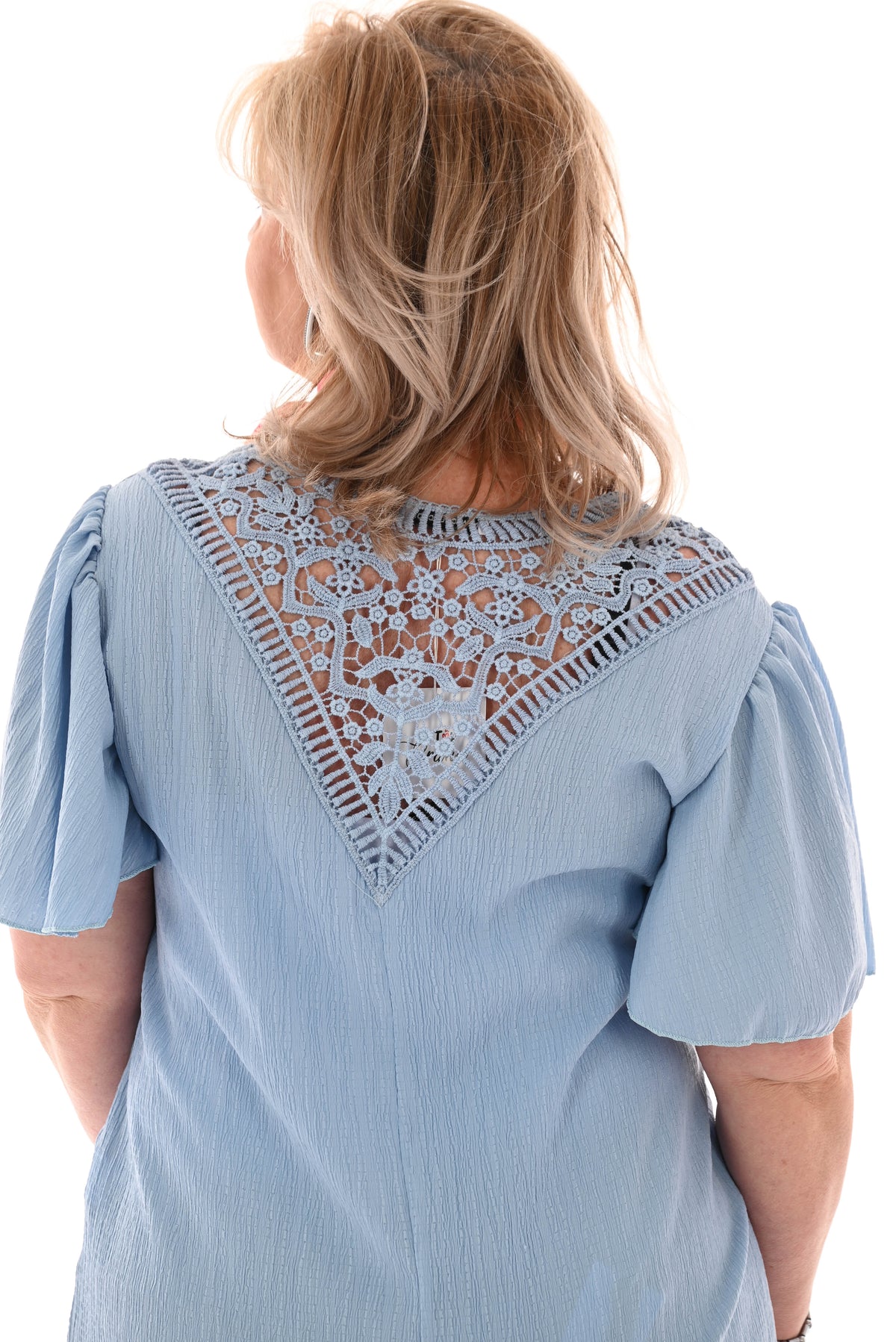 Top kanten rug blauw
