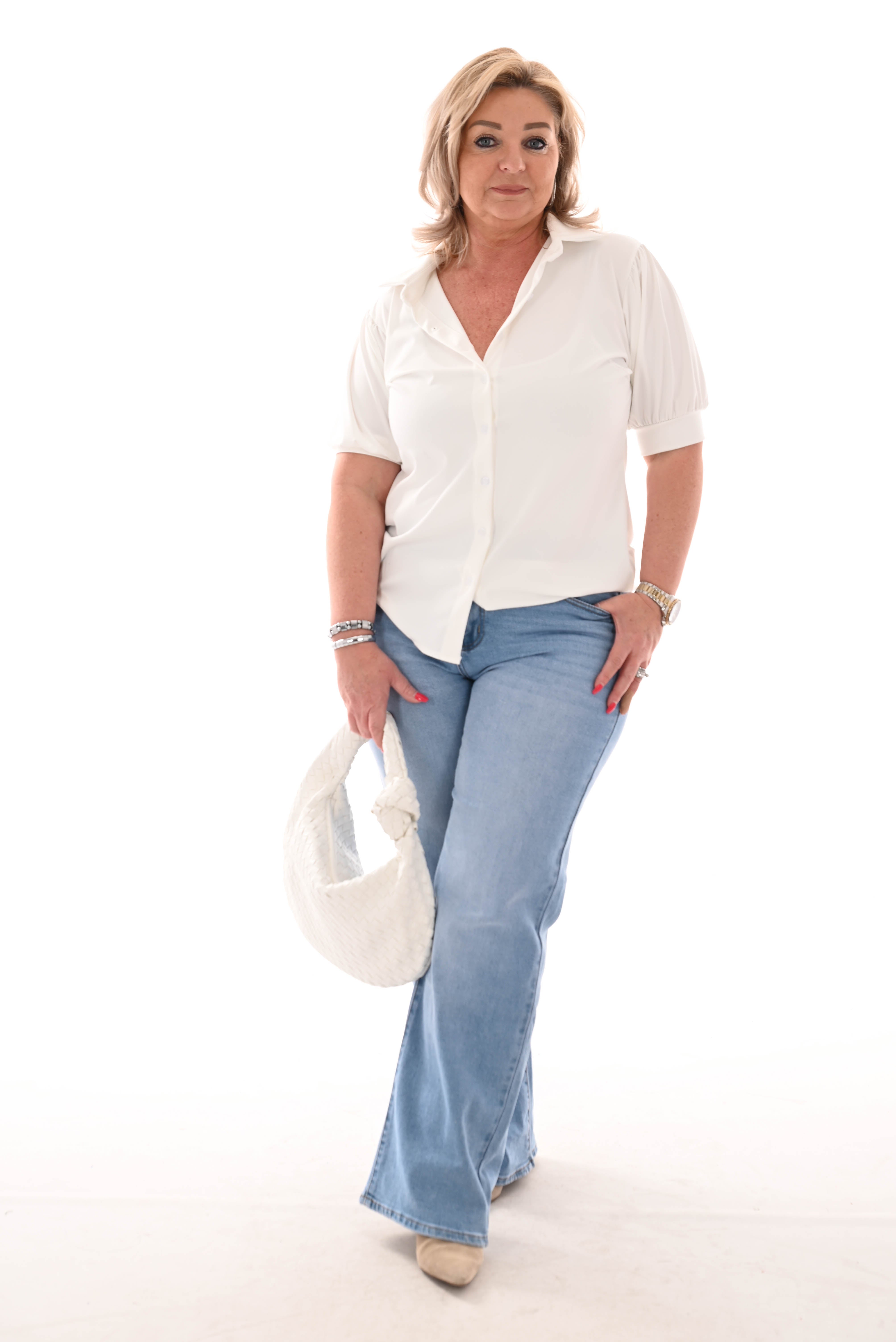 Blouse korte mouwen uni roomwit