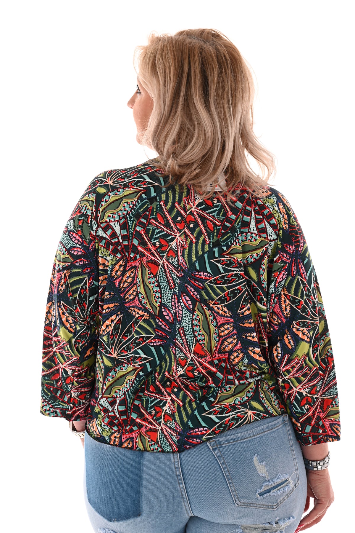 Top strass v-hals knoop detail bladeren groen