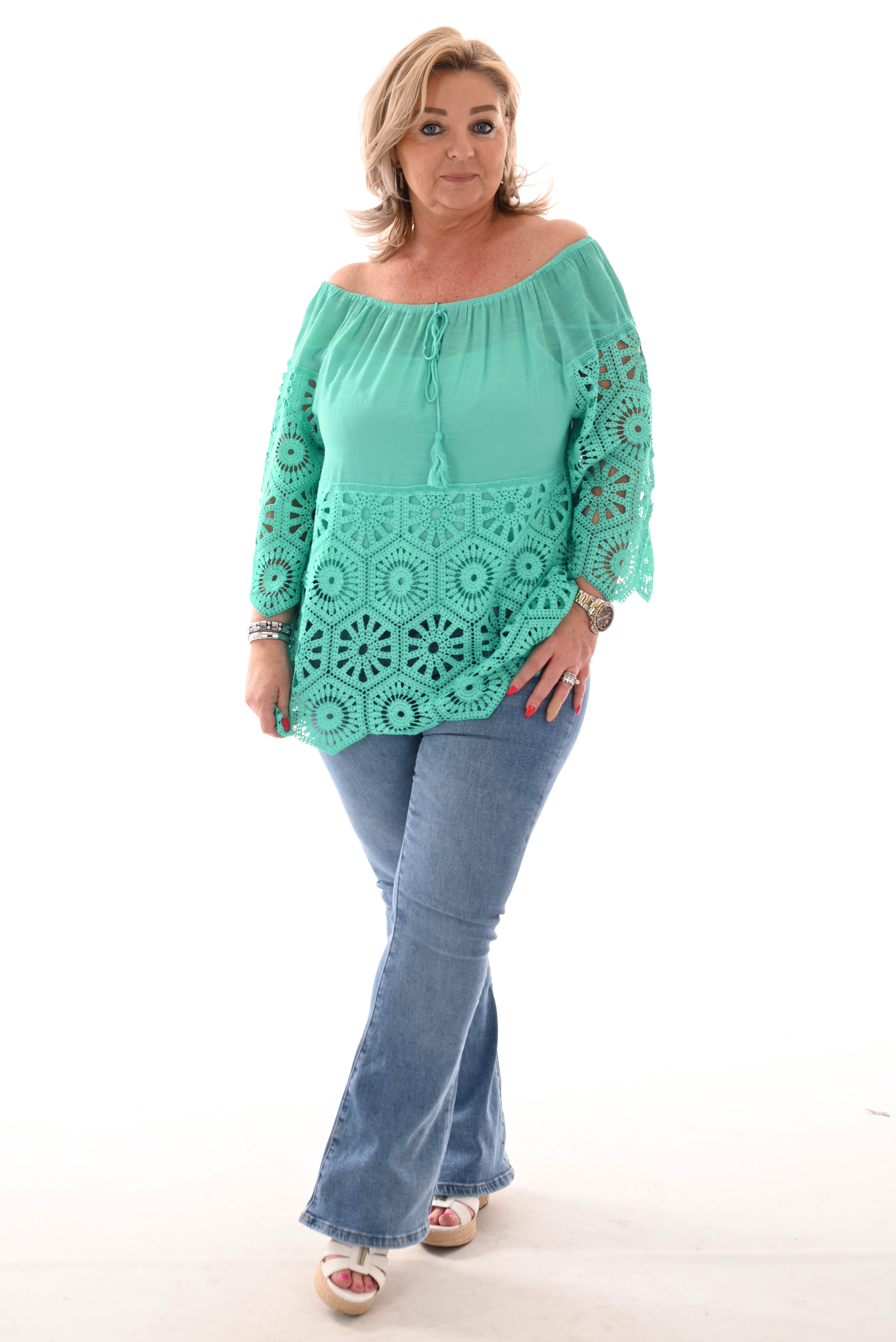 Top gehaakte onderkant turquoise