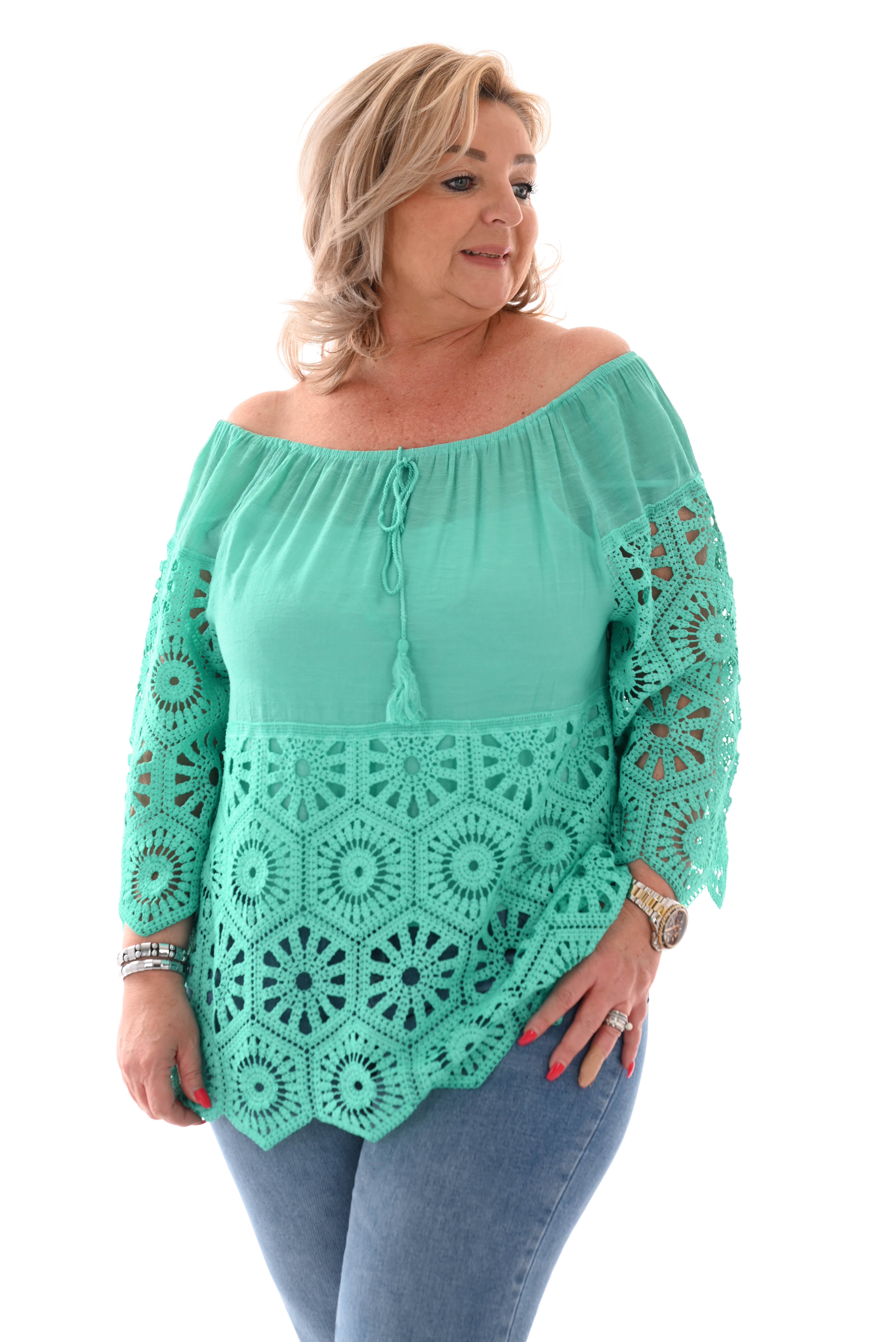 Top gehaakte onderkant turquoise
