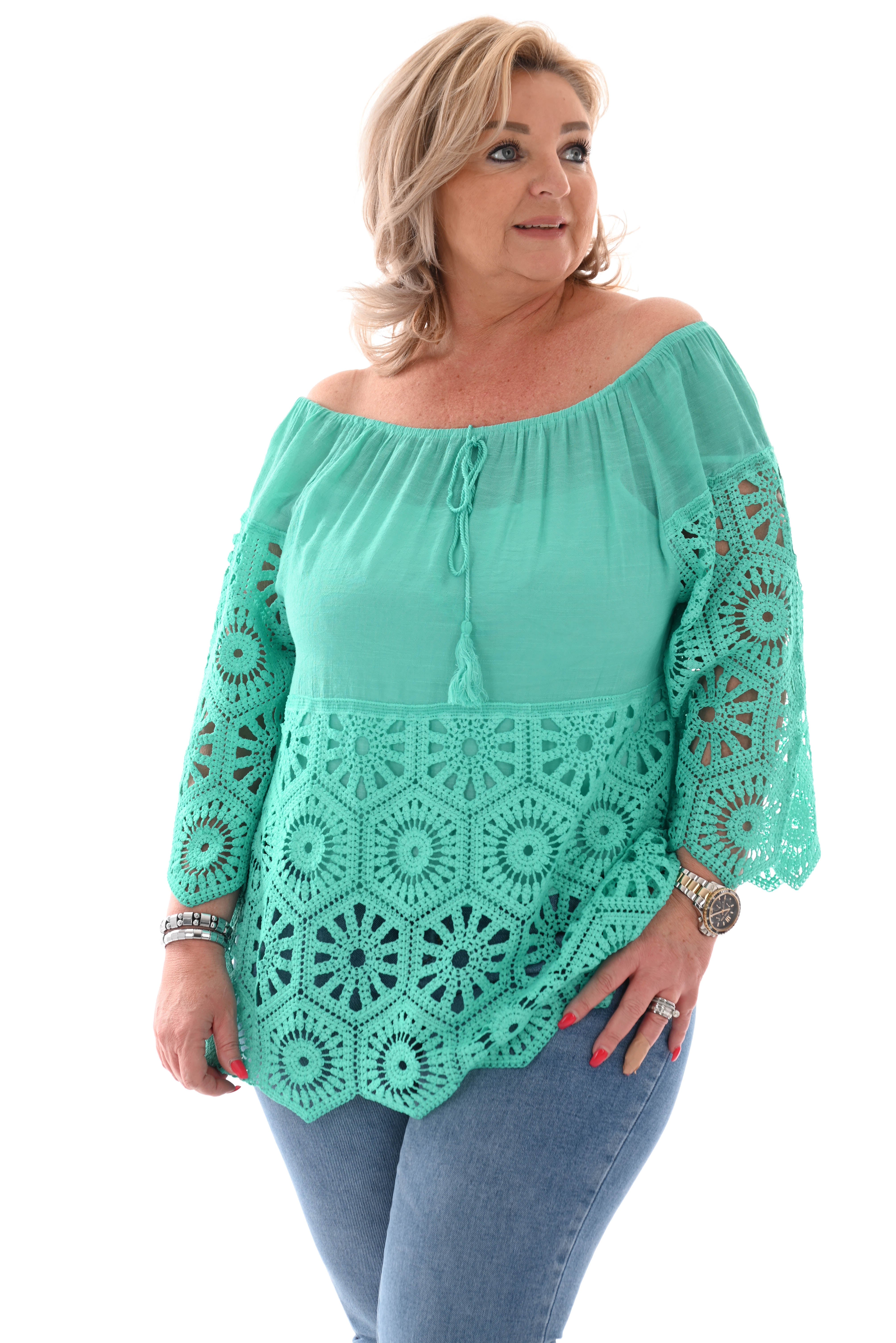 Top gehaakte onderkant turquoise