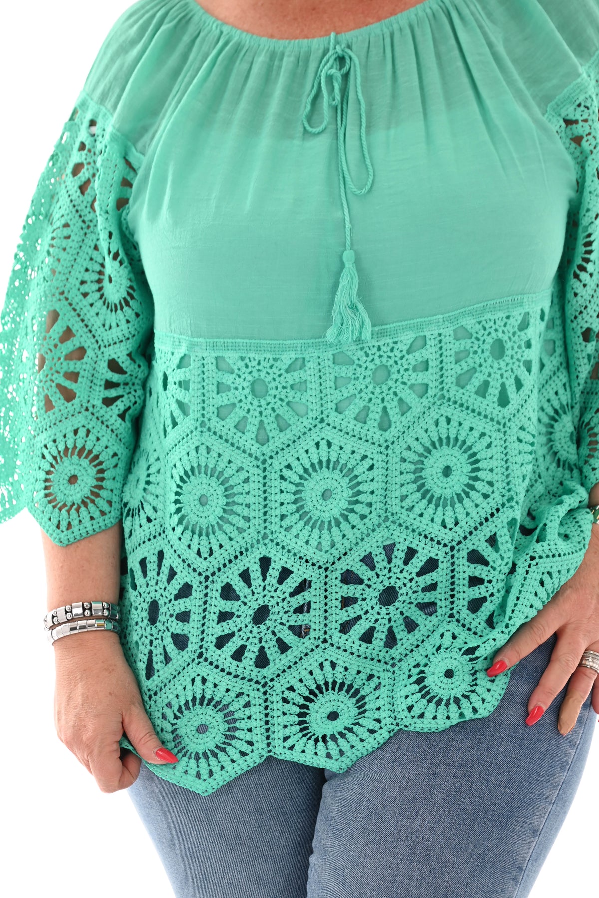 Top gehaakte onderkant turquoise