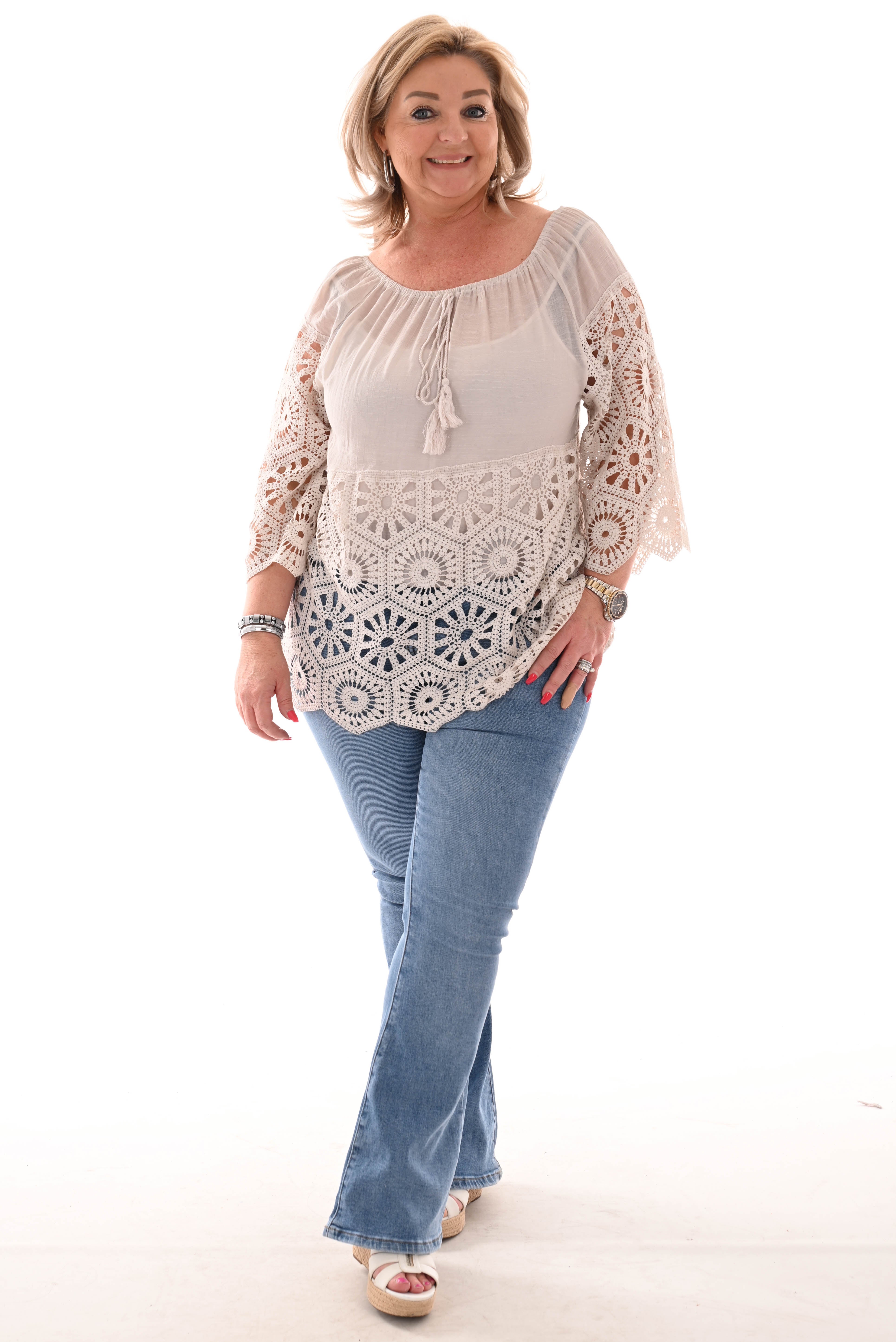 Top gehaakte onderkant beige