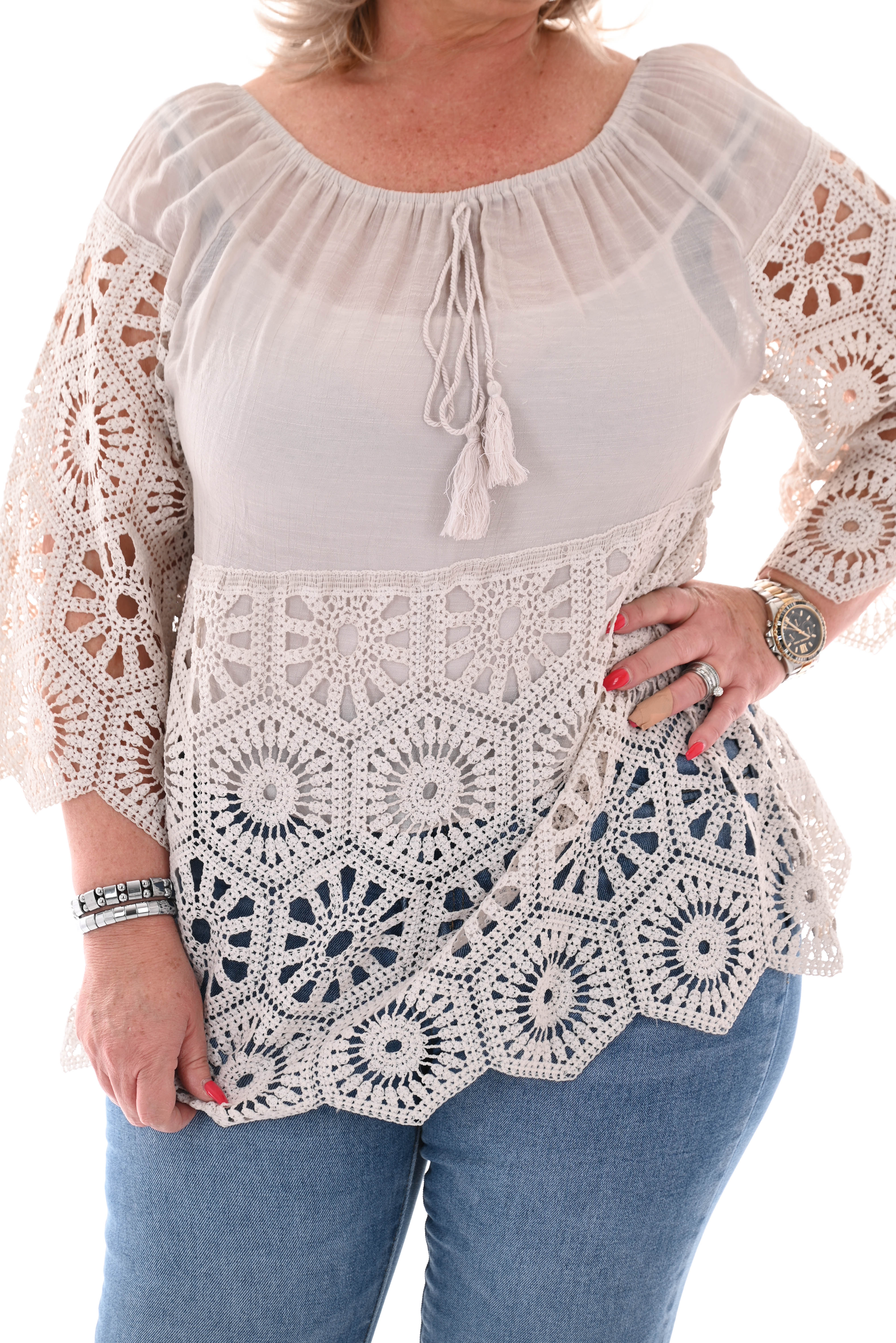 Top gehaakte onderkant beige