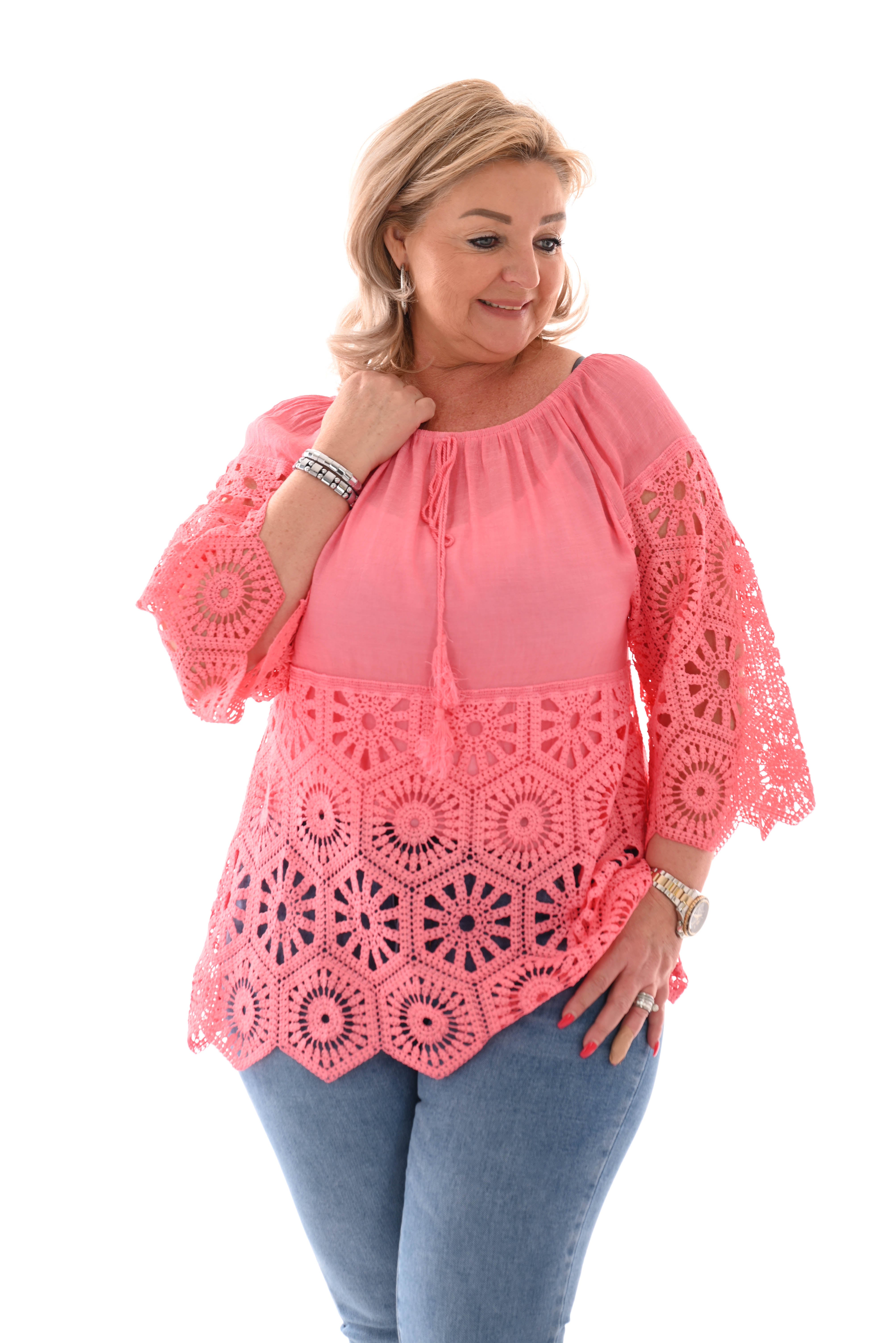 Top gehaakte onderkant roze