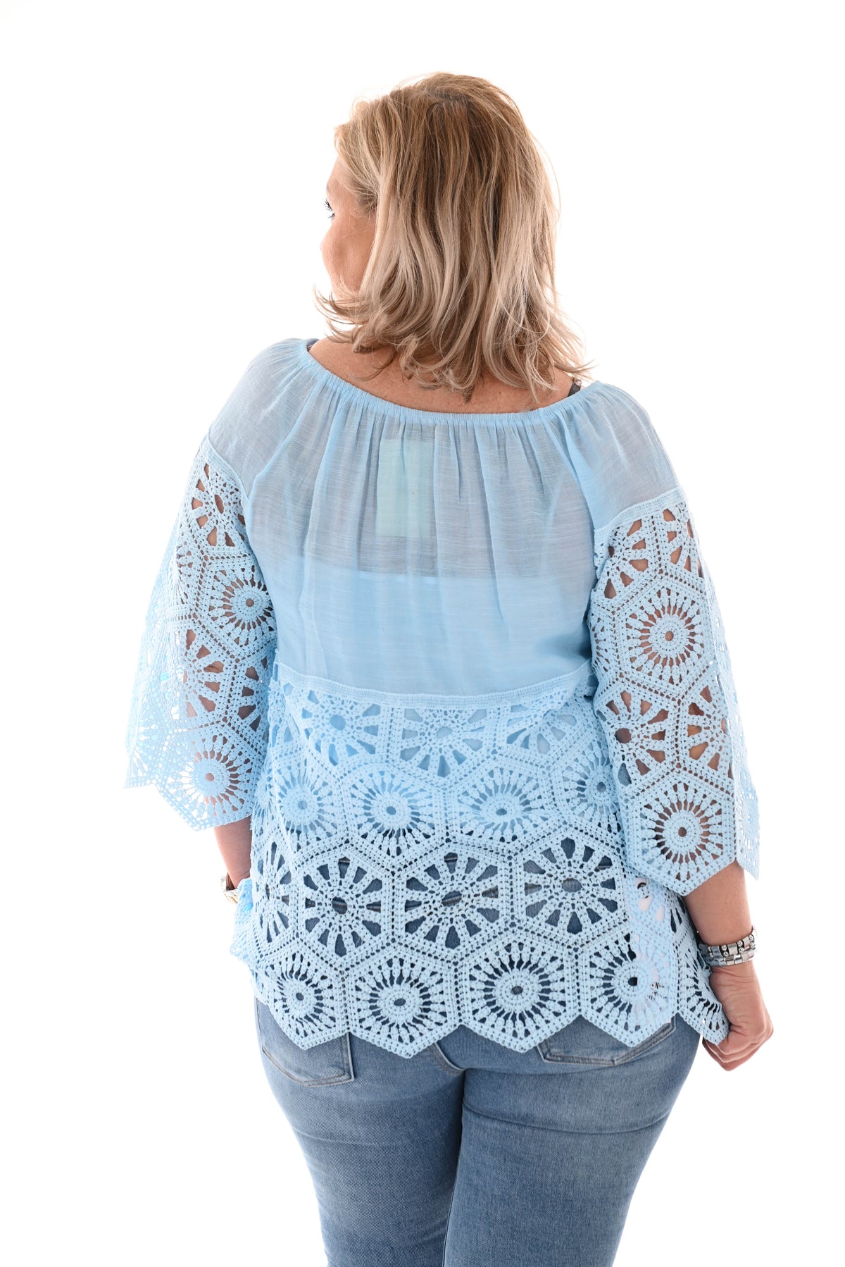 Top gehaakte onderkant blauw