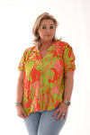 Blouse korte mouwen bladeren rood/groen