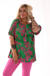 Doorknoop top pofmouwen bloemenprint groen/fuchsia