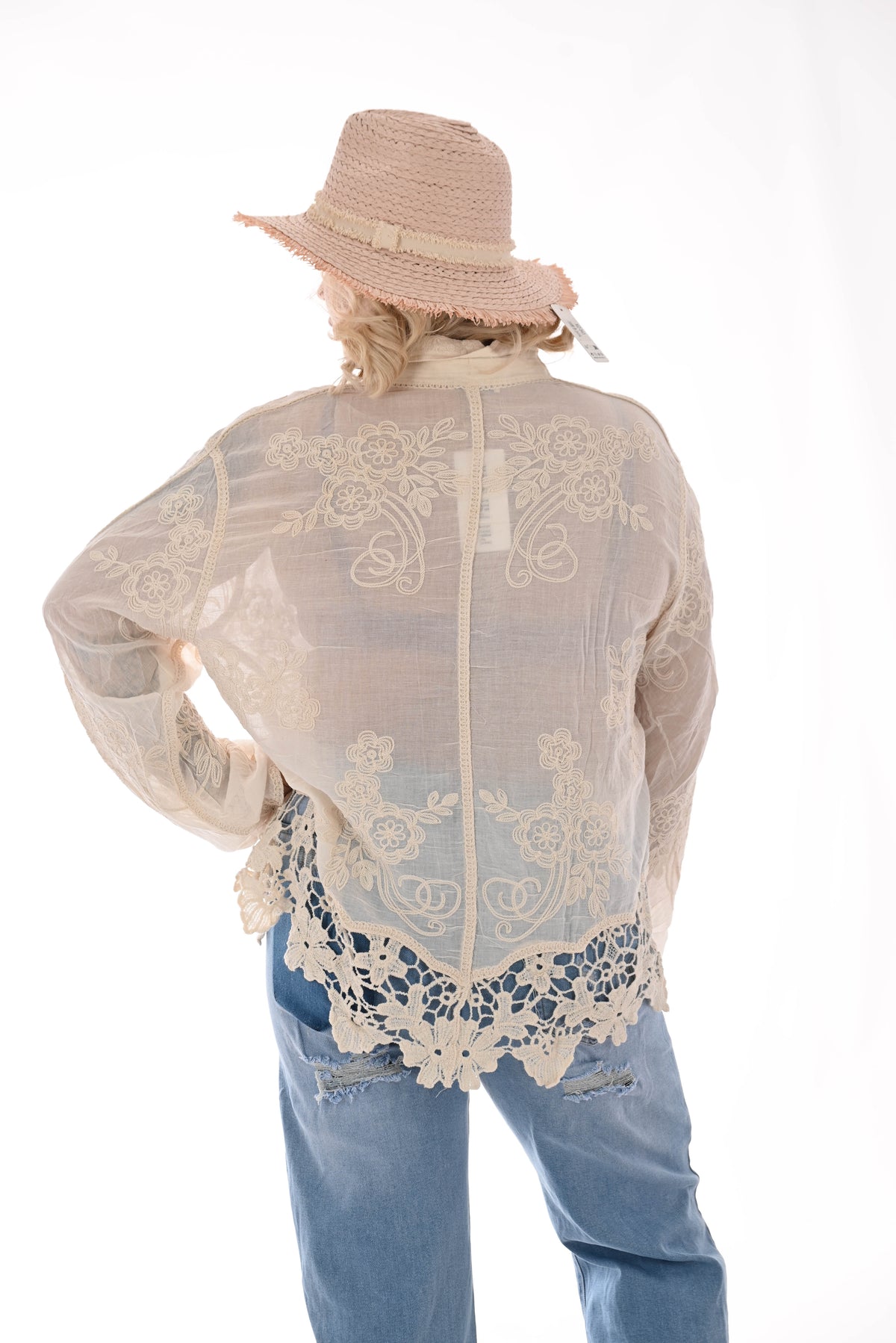 Blouse gehaakte rand beige