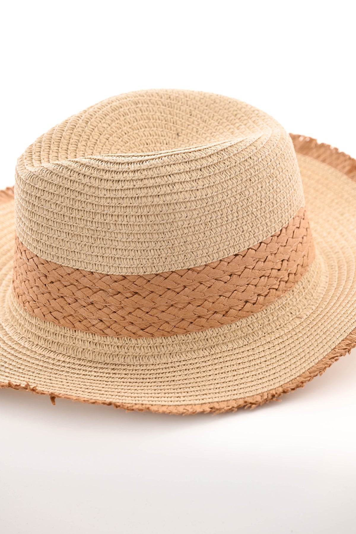 Hoed gevlochten band beige