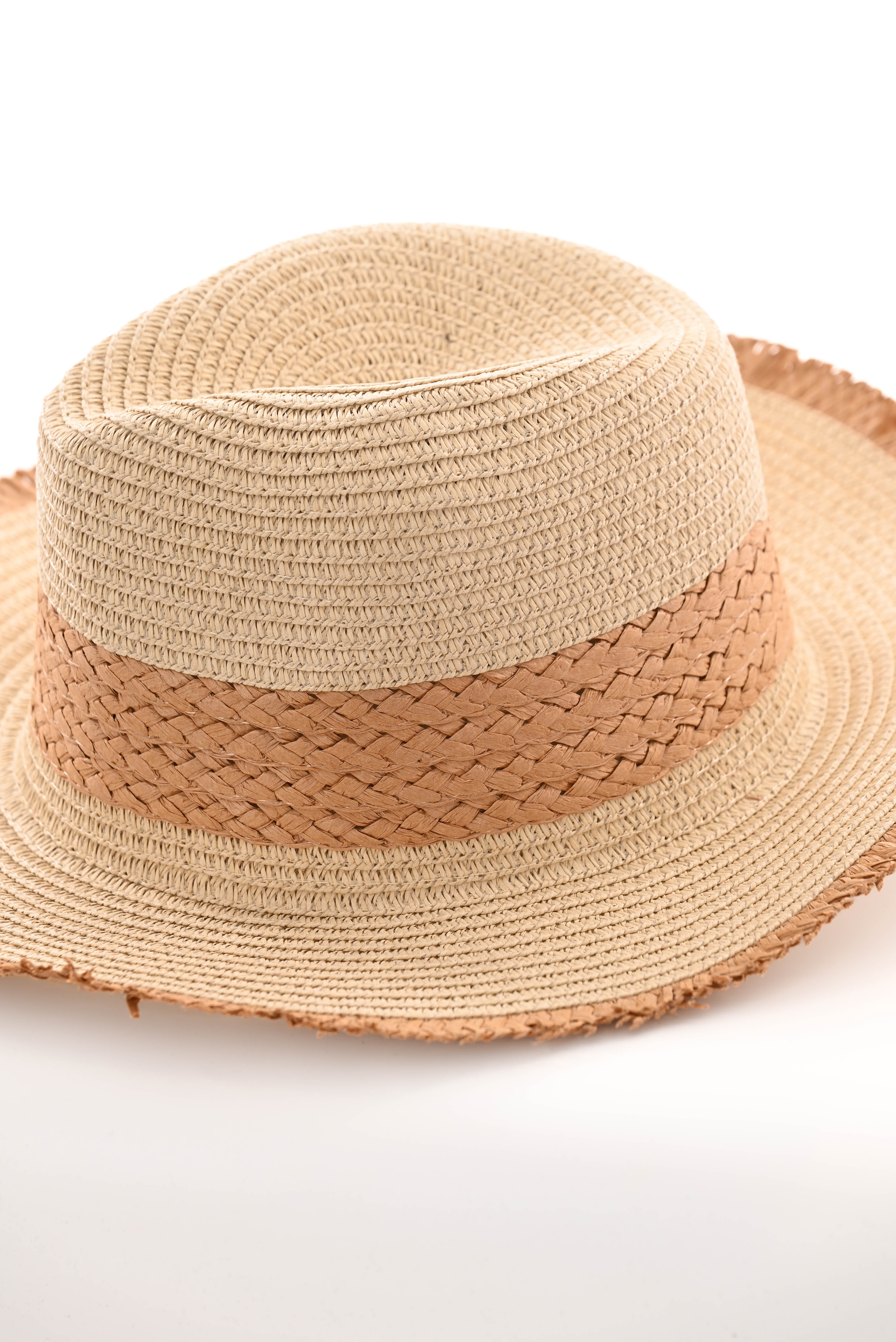 Hoed gevlochten band beige