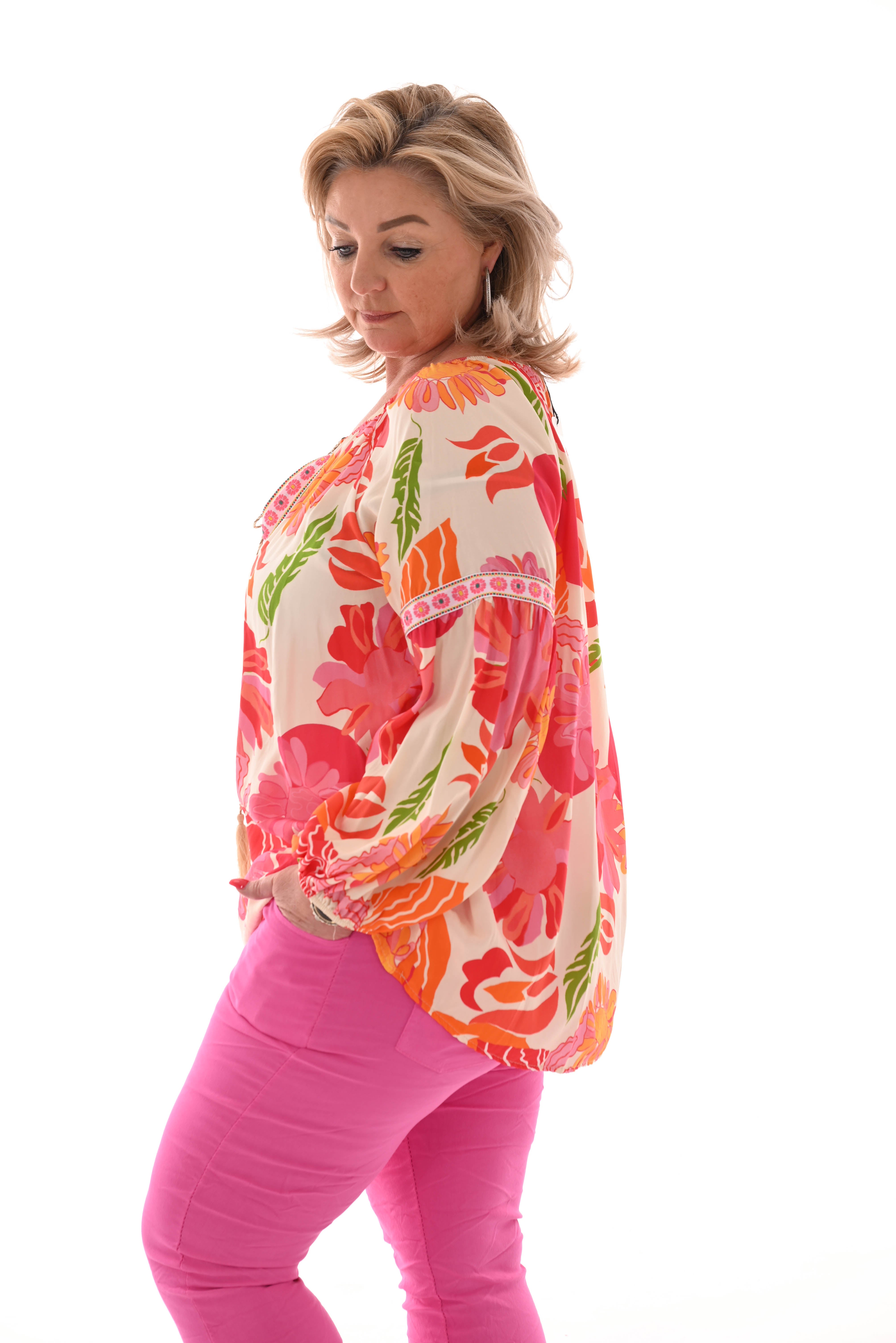 Top bloemen print creme